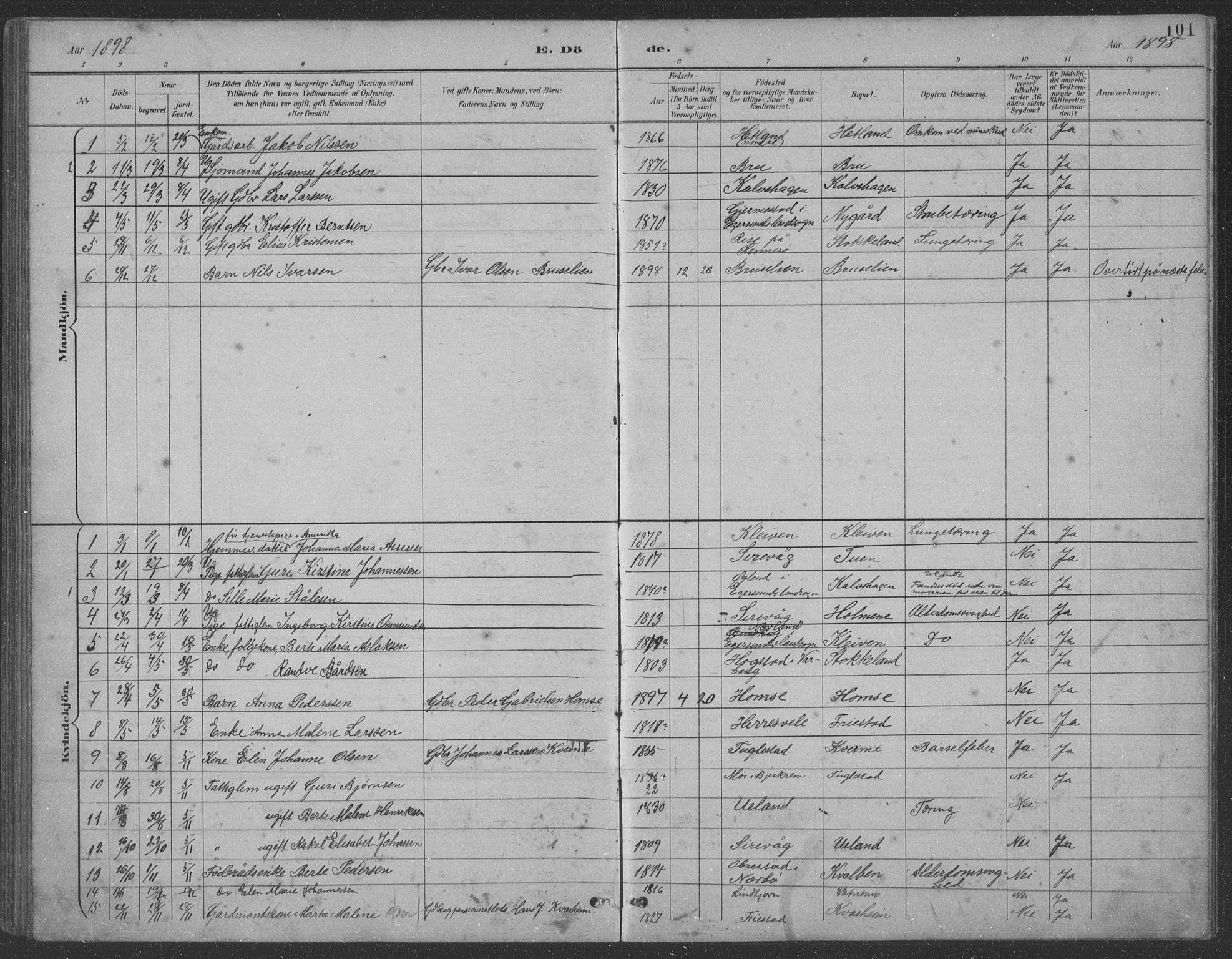 Eigersund sokneprestkontor, AV/SAST-A-101807/S09: Parish register (copy) no. B 21, 1890-1915, p. 101