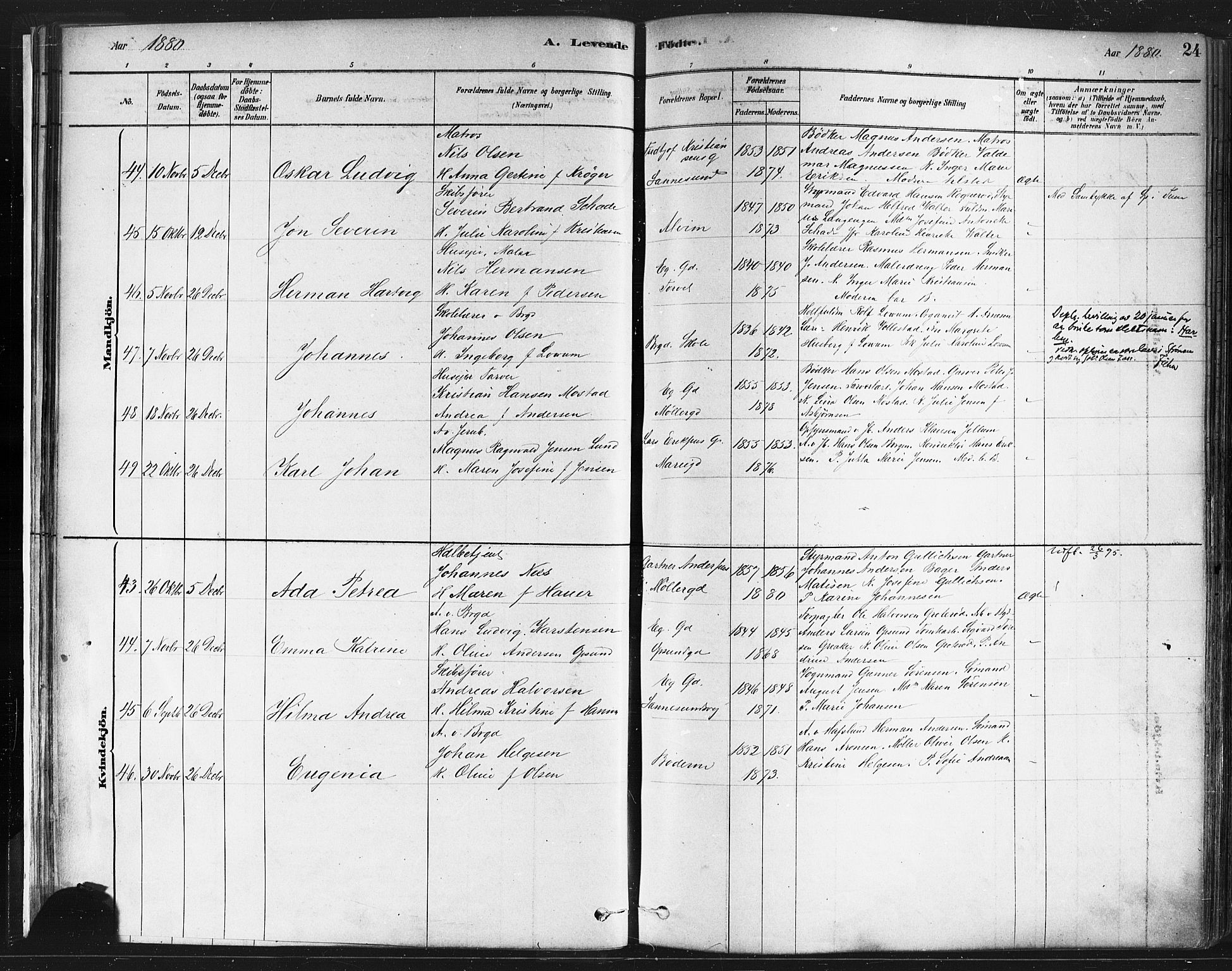 Sarpsborg prestekontor Kirkebøker, AV/SAO-A-2006/F/Fa/L0003: Parish register (official) no. 3, 1878-1891, p. 24