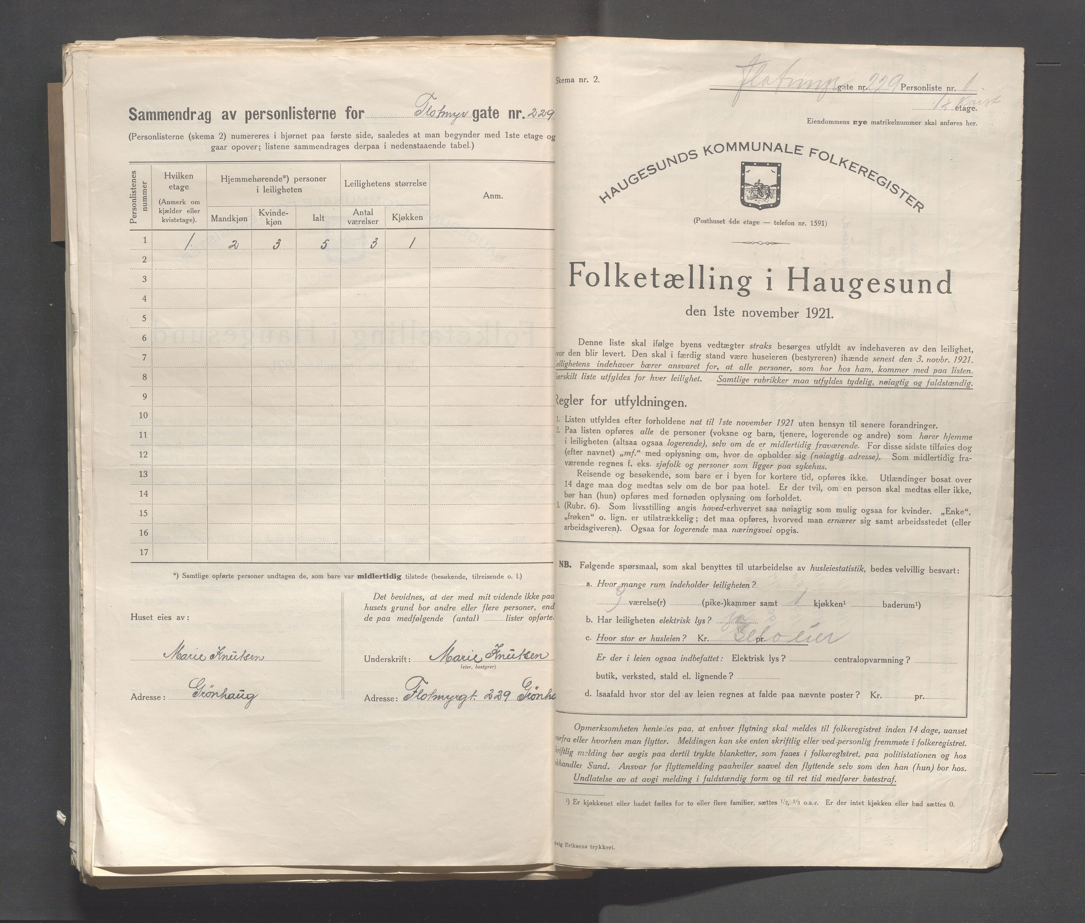 IKAR, Local census 1.11.1921 for Haugesund, 1921, p. 1110