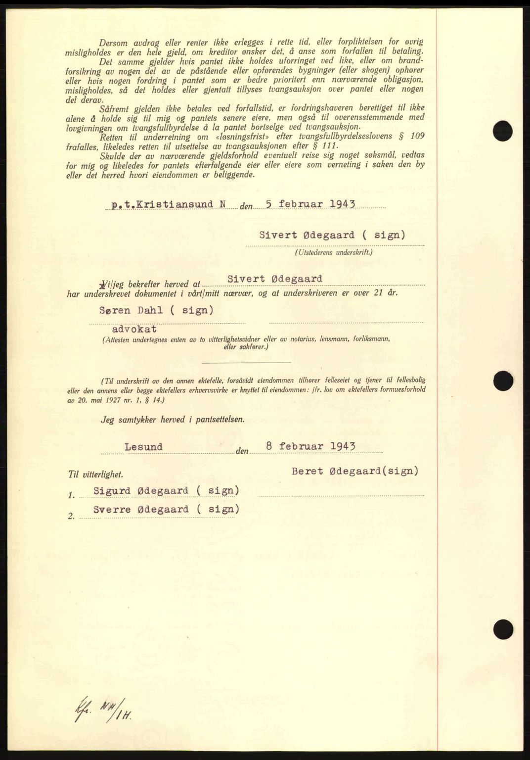 Nordmøre sorenskriveri, AV/SAT-A-4132/1/2/2Ca: Mortgage book no. B90, 1942-1943, Diary no: : 399/1943