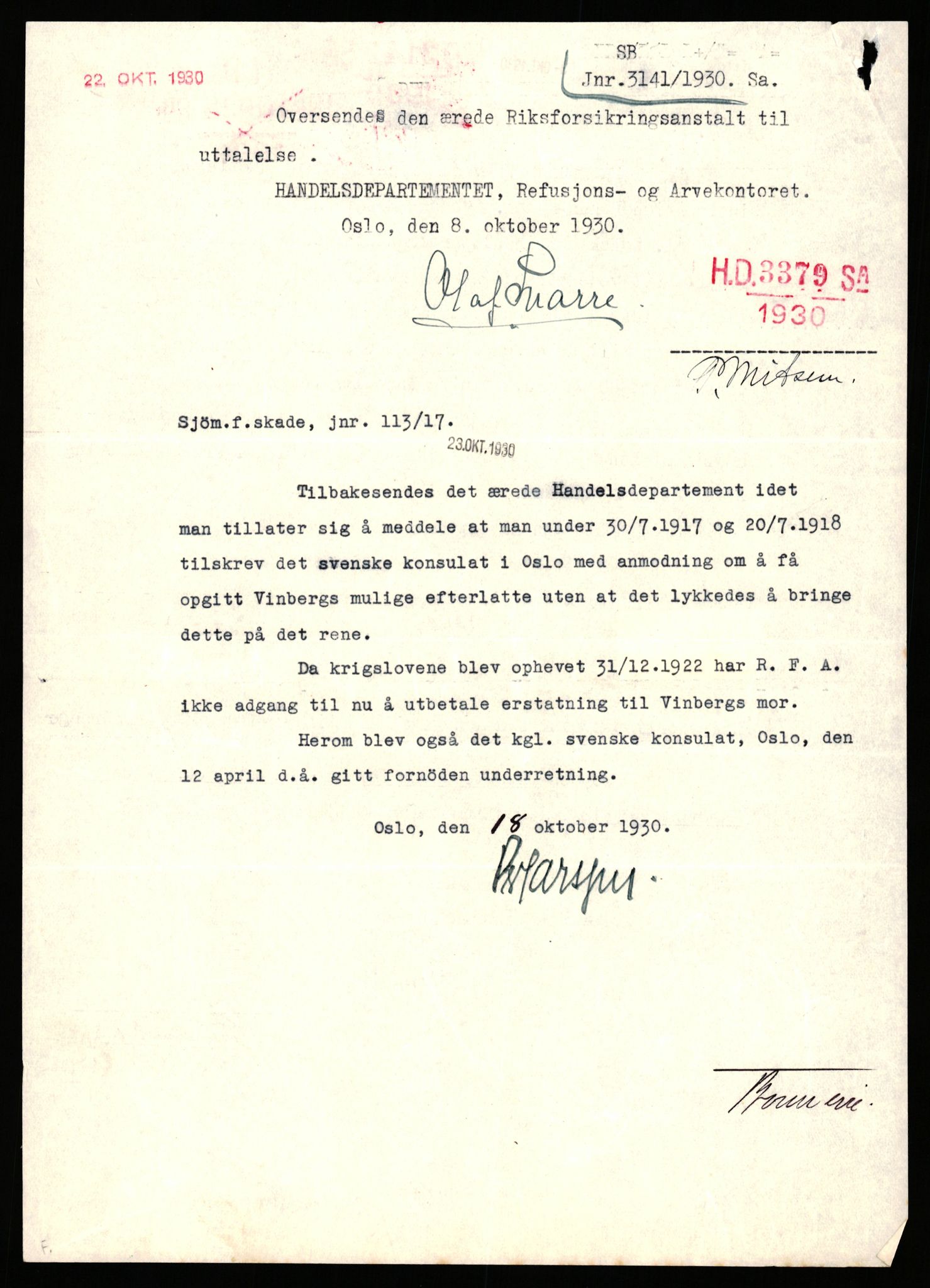 Handelsdepartementet, Sjøfartsavdelingen, 1. sjømannskontor, AV/RA-S-1405/D/Dm/L0010: Forliste skip Lar - Min, 1906-1920, p. 792