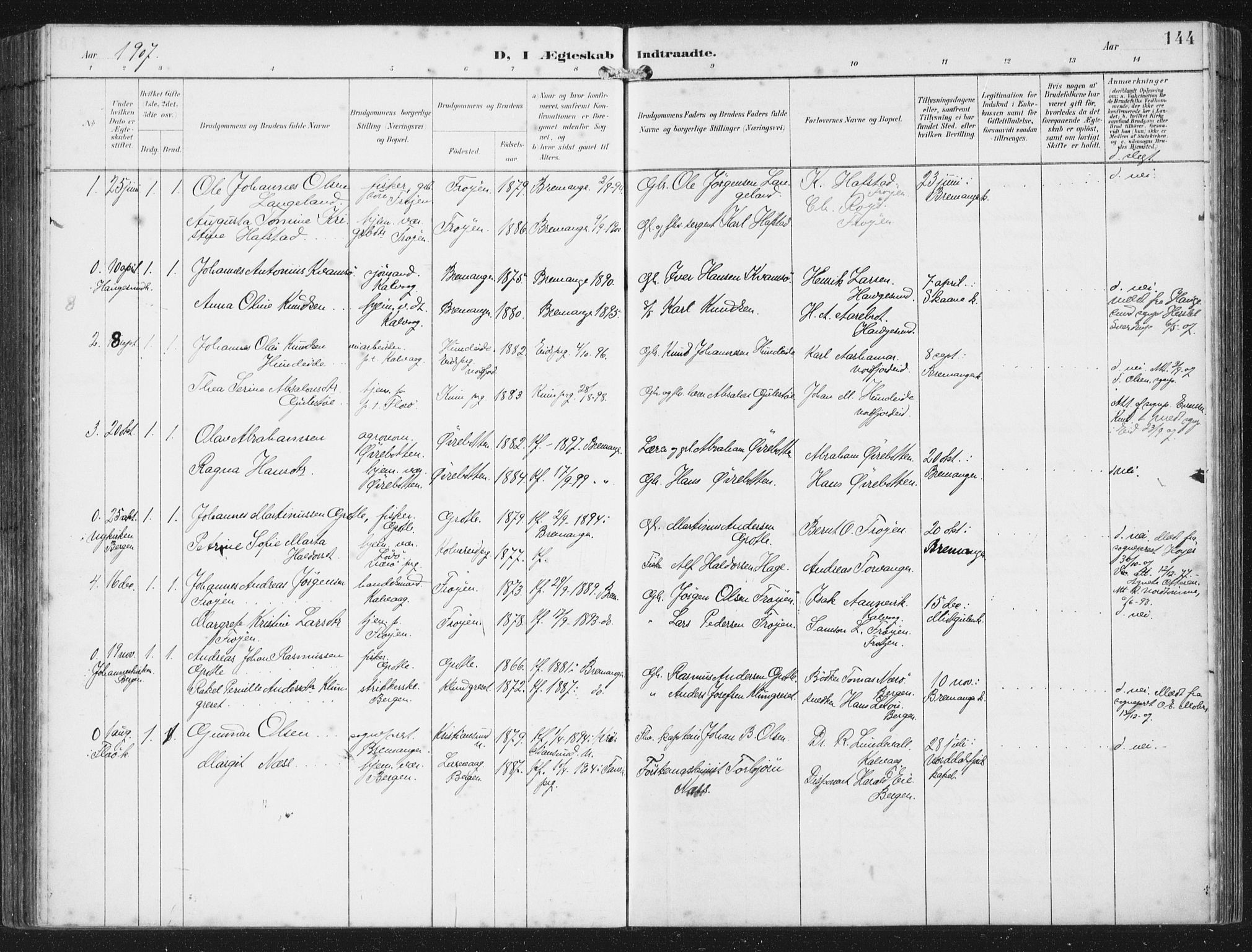 Bremanger sokneprestembete, SAB/A-82201/H/Haa/Haab/L0002: Parish register (official) no. B  2, 1896-1908, p. 144