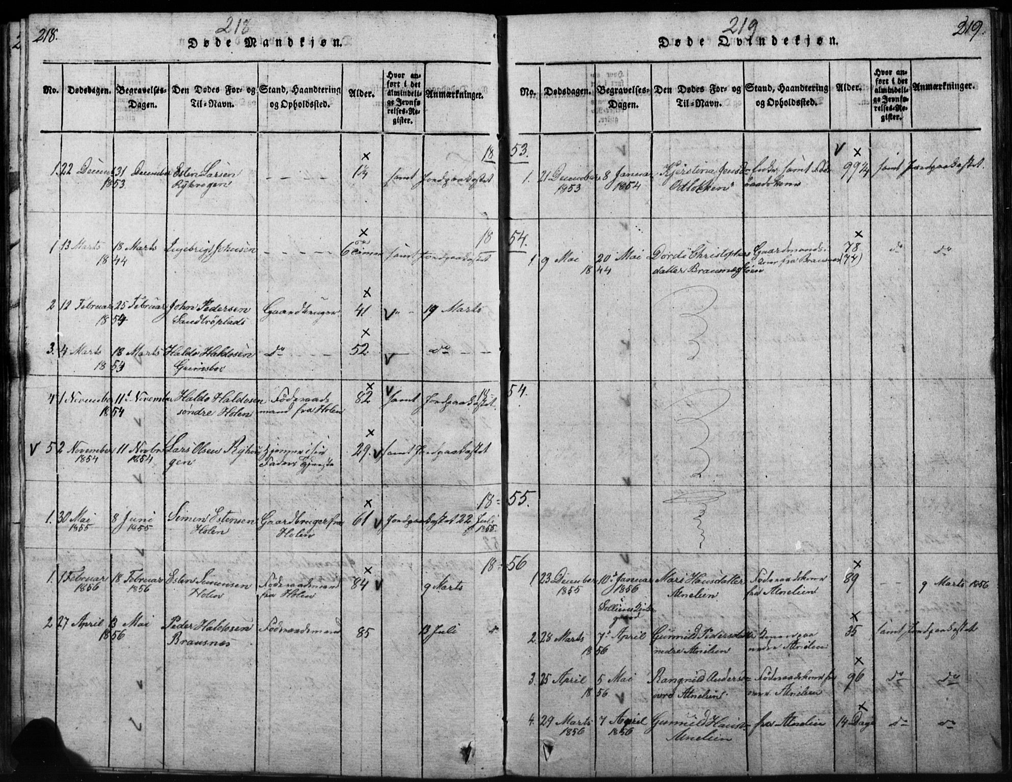 Tynset prestekontor, SAH/PREST-058/H/Ha/Hab/L0003: Parish register (copy) no. 3, 1814-1862, p. 218-219