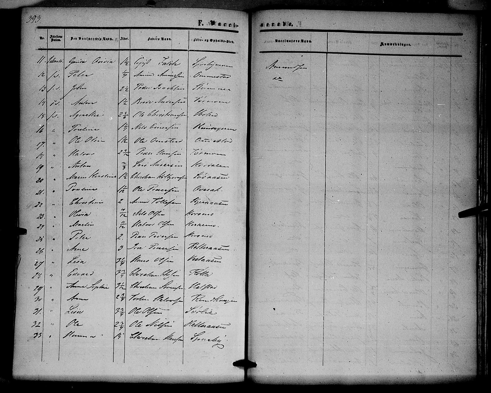 Hof prestekontor, AV/SAH-PREST-038/H/Ha/Haa/L0008: Parish register (official) no. 8, 1849-1861, p. 393