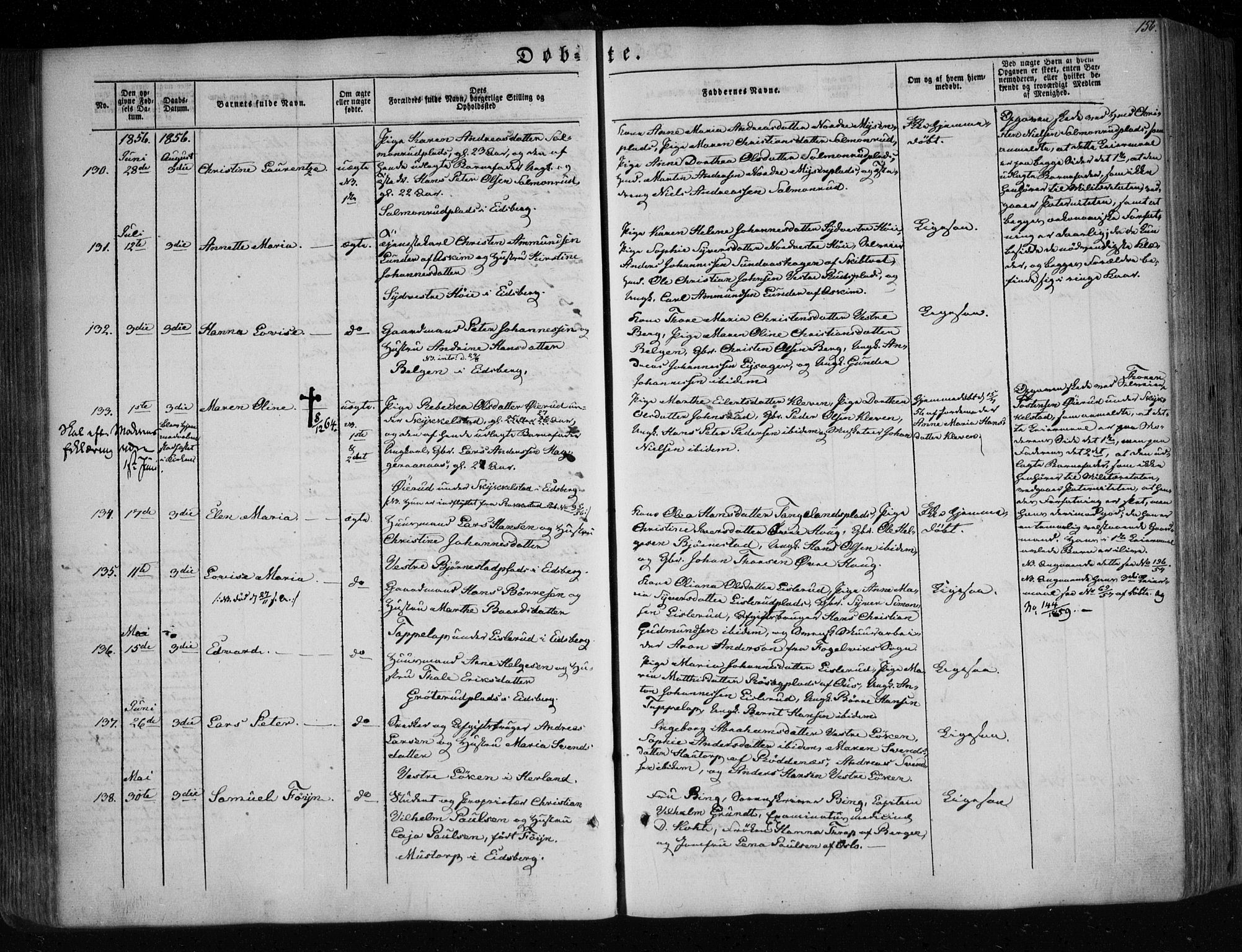 Eidsberg prestekontor Kirkebøker, SAO/A-10905/F/Fa/L0009: Parish register (official) no. I 9, 1849-1856, p. 156