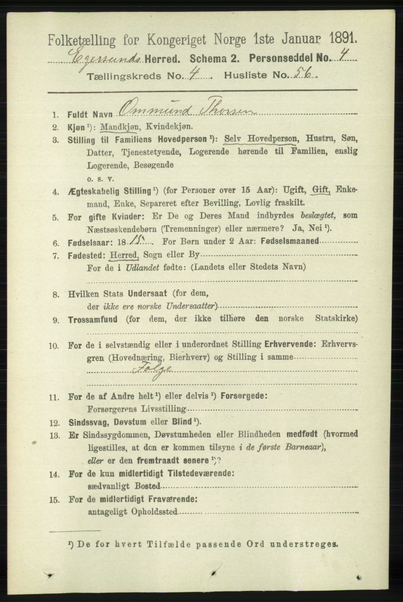 RA, 1891 census for 1116 Eigersund herred, 1891, p. 1998