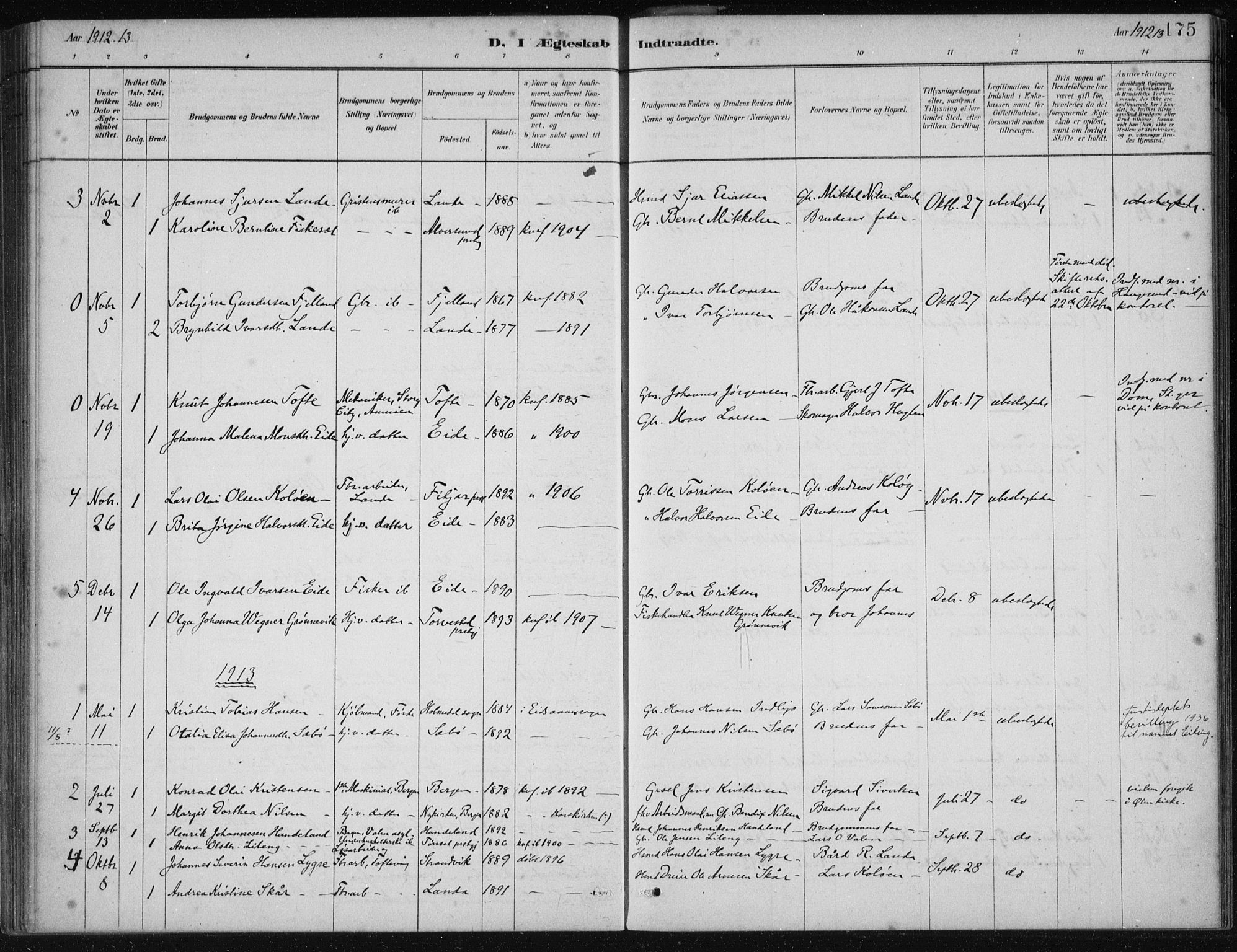 Fjelberg sokneprestembete, SAB/A-75201/H/Haa: Parish register (official) no. C  1, 1879-1918, p. 175
