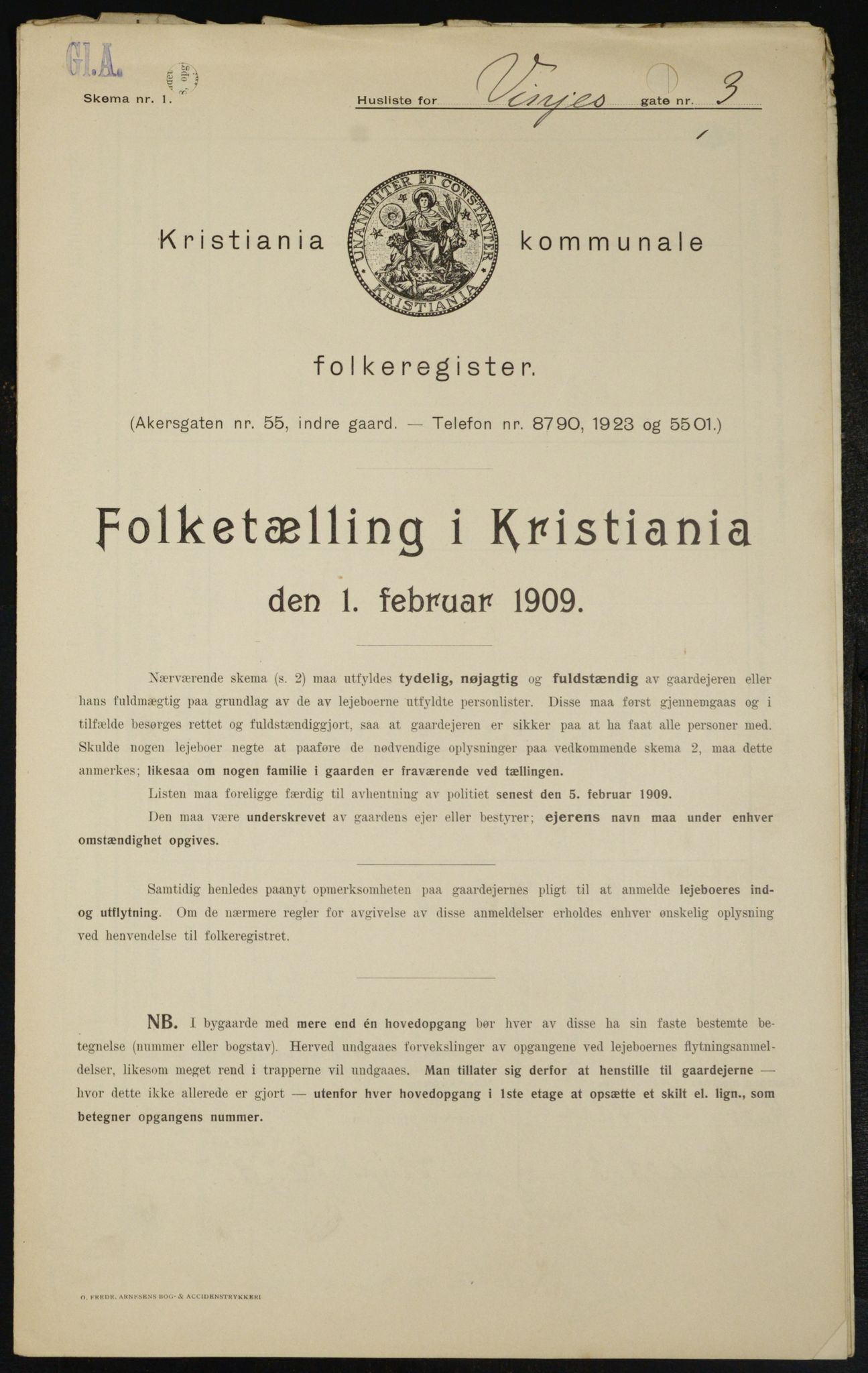 OBA, Municipal Census 1909 for Kristiania, 1909, p. 3112