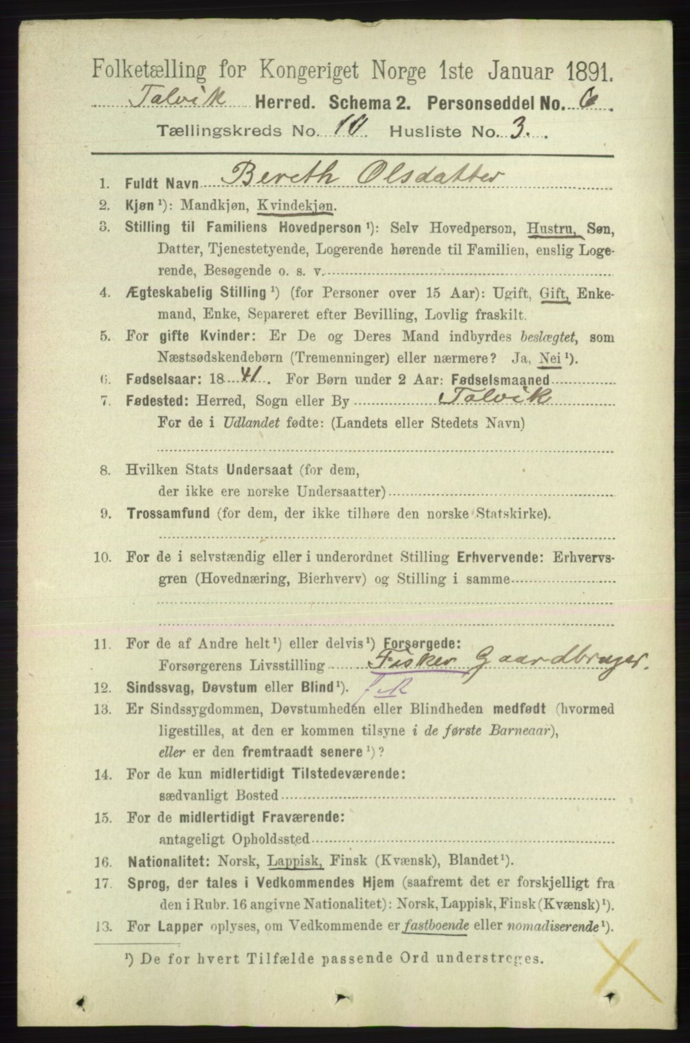 RA, 1891 census for 2013 Talvik, 1891, p. 2351
