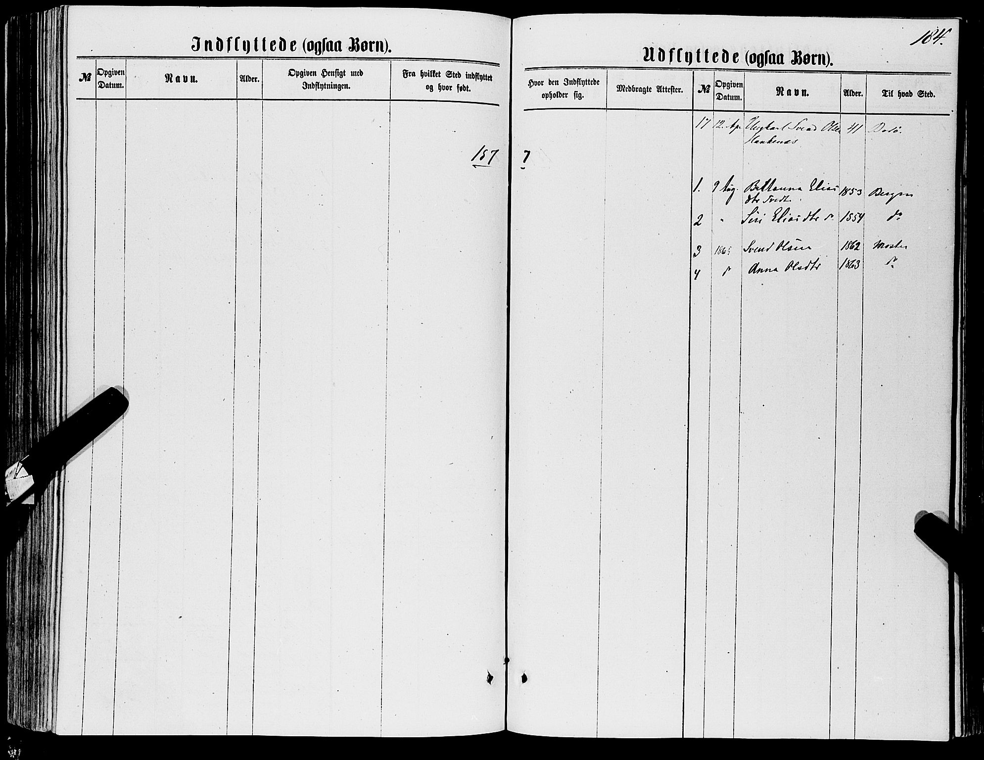 Stord sokneprestembete, AV/SAB-A-78201/H/Haa: Parish register (official) no. B 1, 1862-1877, p. 184