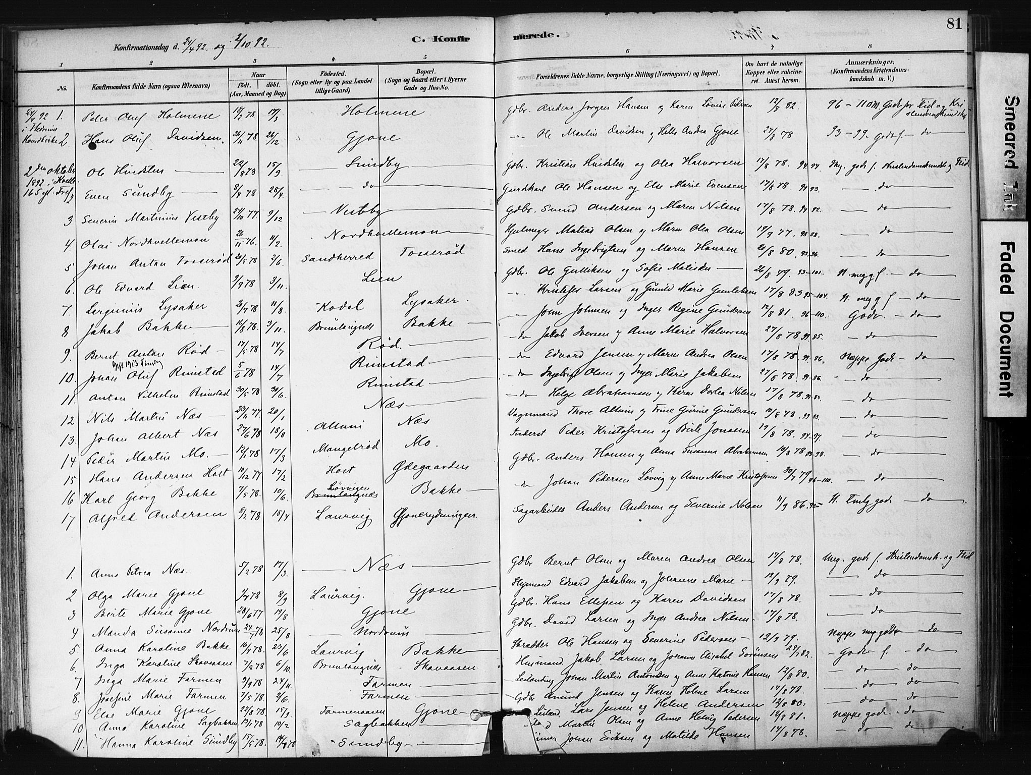 Hedrum kirkebøker, SAKO/A-344/F/Fb/L0001: Parish register (official) no. II 1, 1881-1905, p. 81