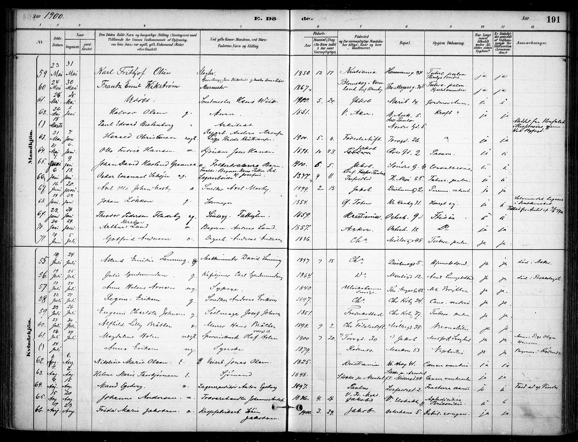 Jakob prestekontor Kirkebøker, SAO/A-10850/F/Fa/L0007: Parish register (official) no. 7, 1880-1905, p. 191