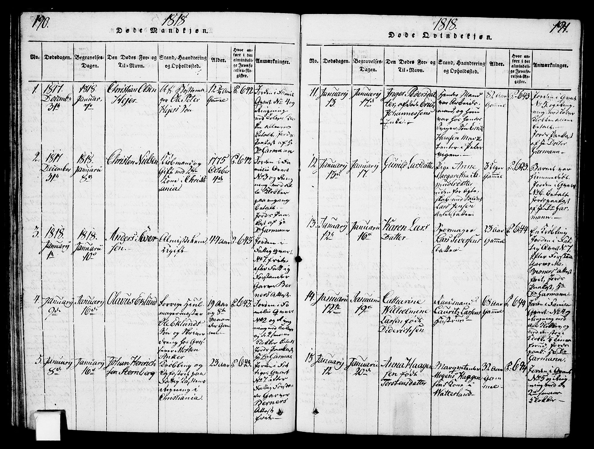 Oslo domkirke Kirkebøker, SAO/A-10752/F/Fa/L0007: Parish register (official) no. 7, 1817-1824, p. 190-191