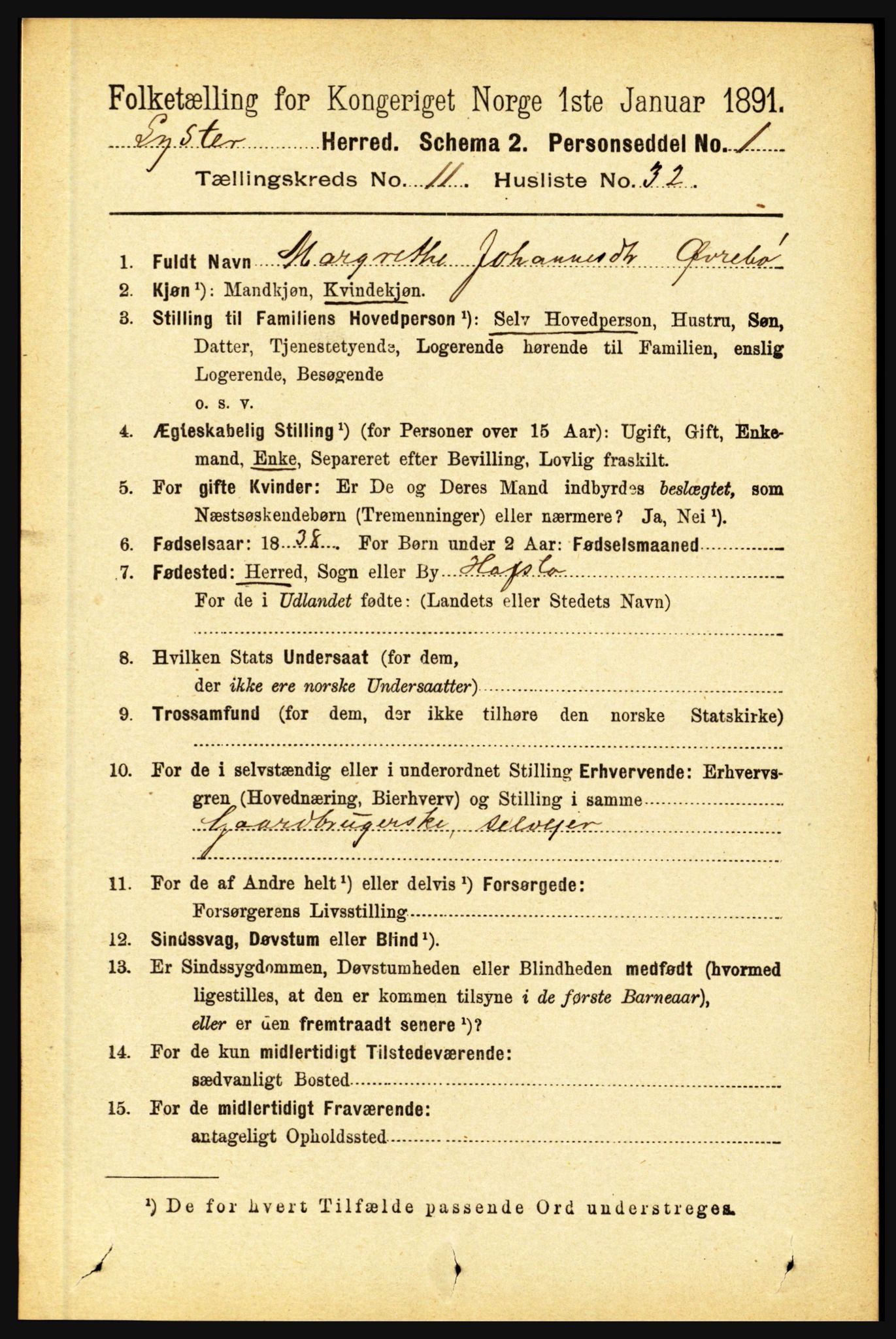 RA, 1891 census for 1426 Luster, 1891, p. 3434