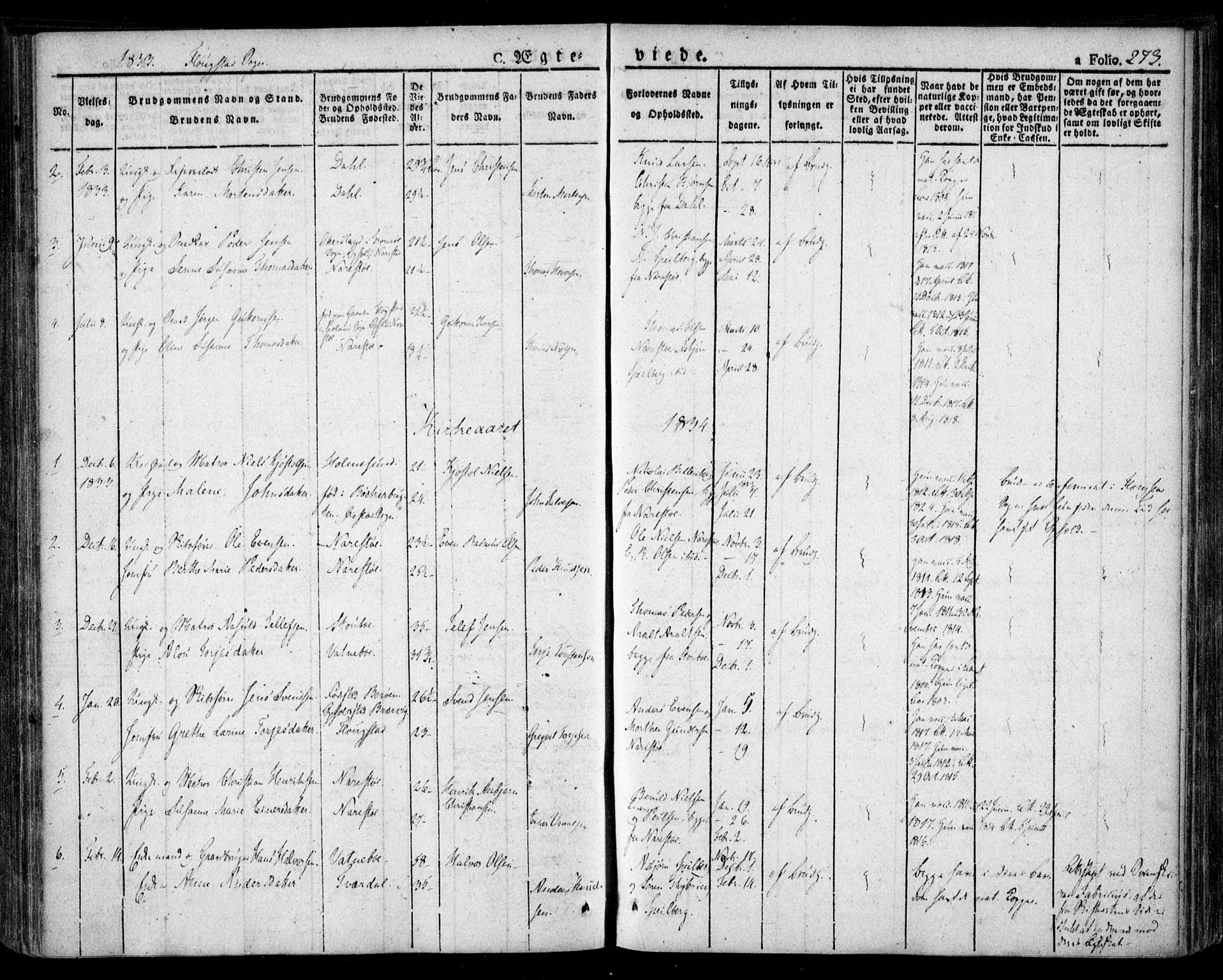 Dypvåg sokneprestkontor, SAK/1111-0007/F/Fa/Faa/L0004: Parish register (official) no. A 4, 1824-1840, p. 273