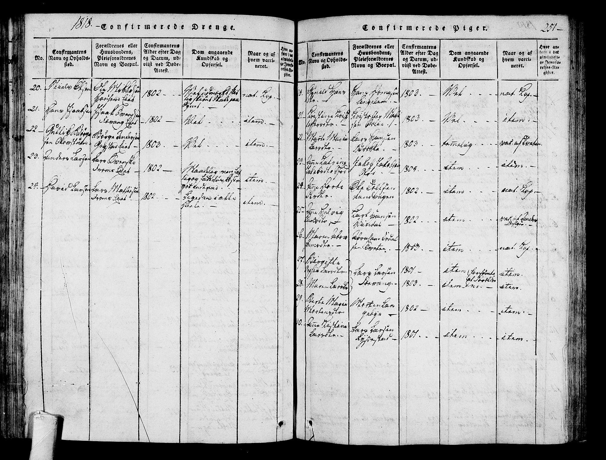 Sandar kirkebøker, AV/SAKO-A-243/F/Fa/L0004: Parish register (official) no. 4, 1814-1832, p. 251