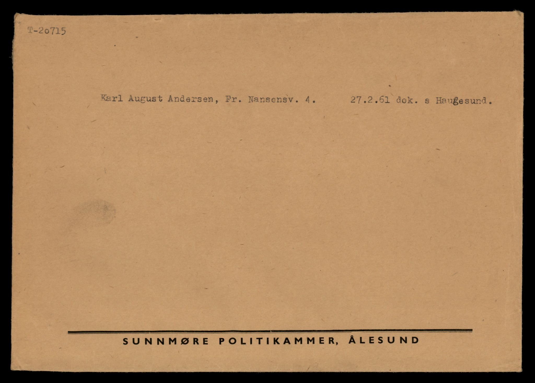 Møre og Romsdal vegkontor - Ålesund trafikkstasjon, SAT/A-4099/F/Fe/L0054: Registreringskort for kjøretøy T 20715 - T 20909, 1927-1998, p. 1