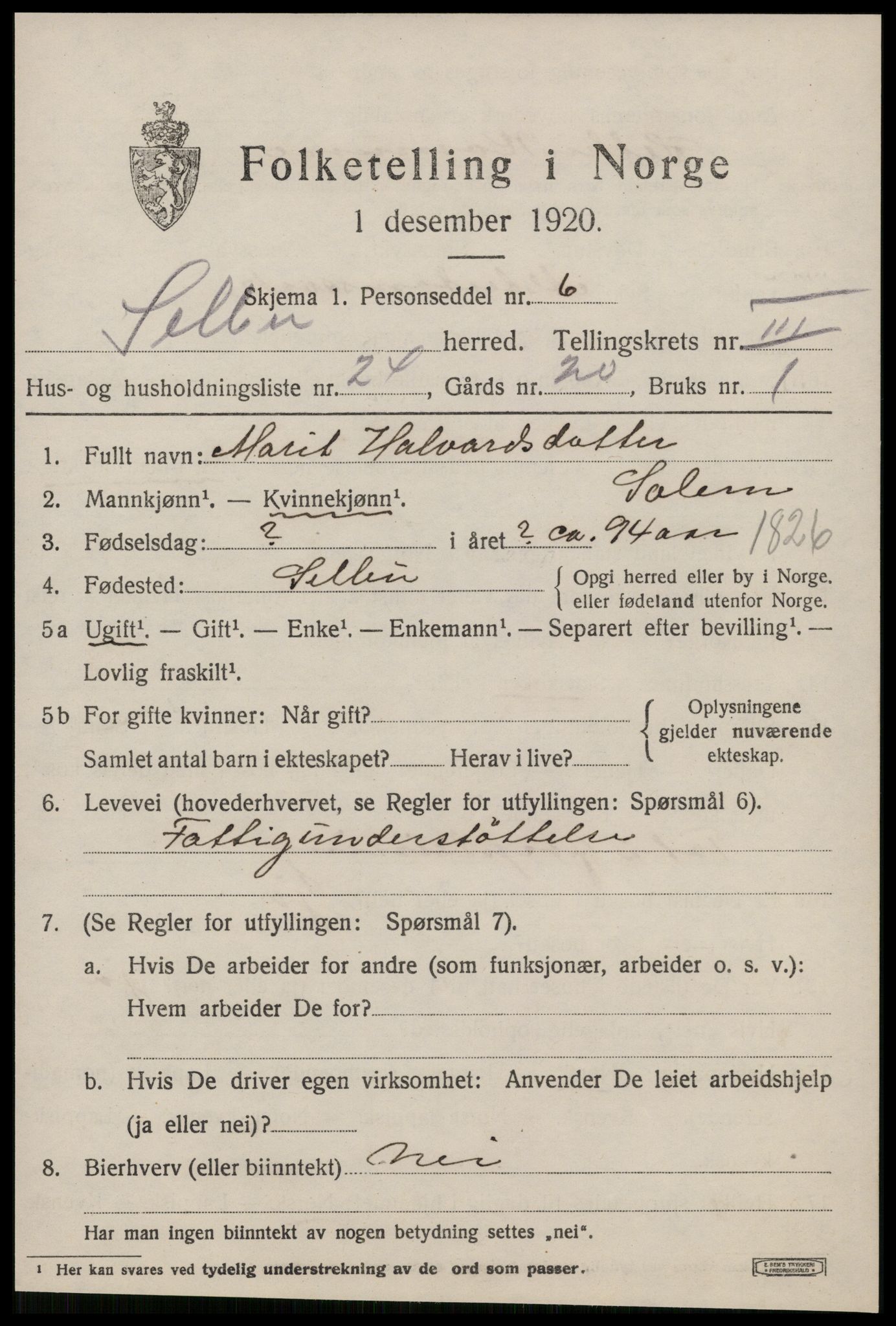 SAT, 1920 census for Selbu, 1920, p. 2762