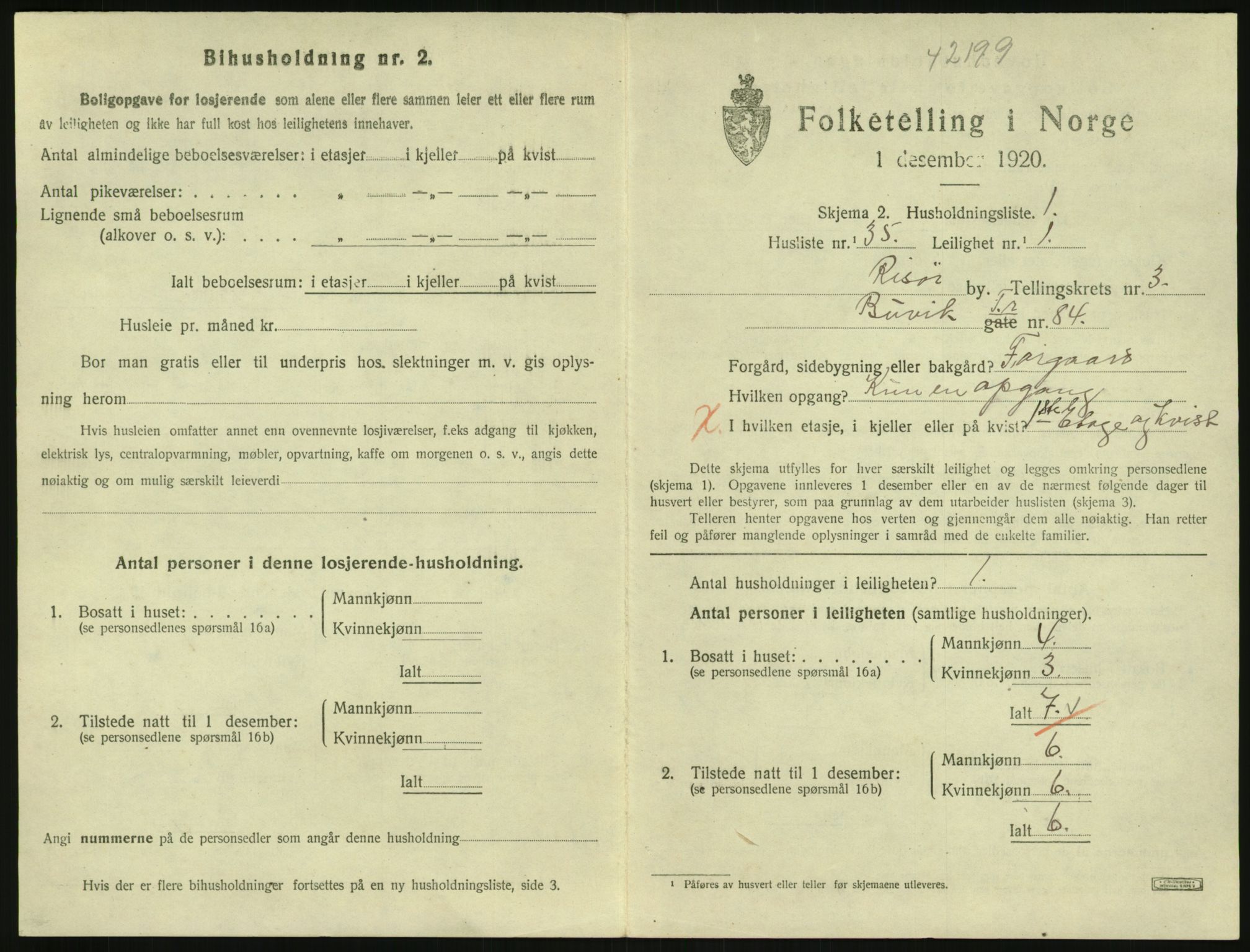 SAK, 1920 census for Risør, 1920, p. 2619