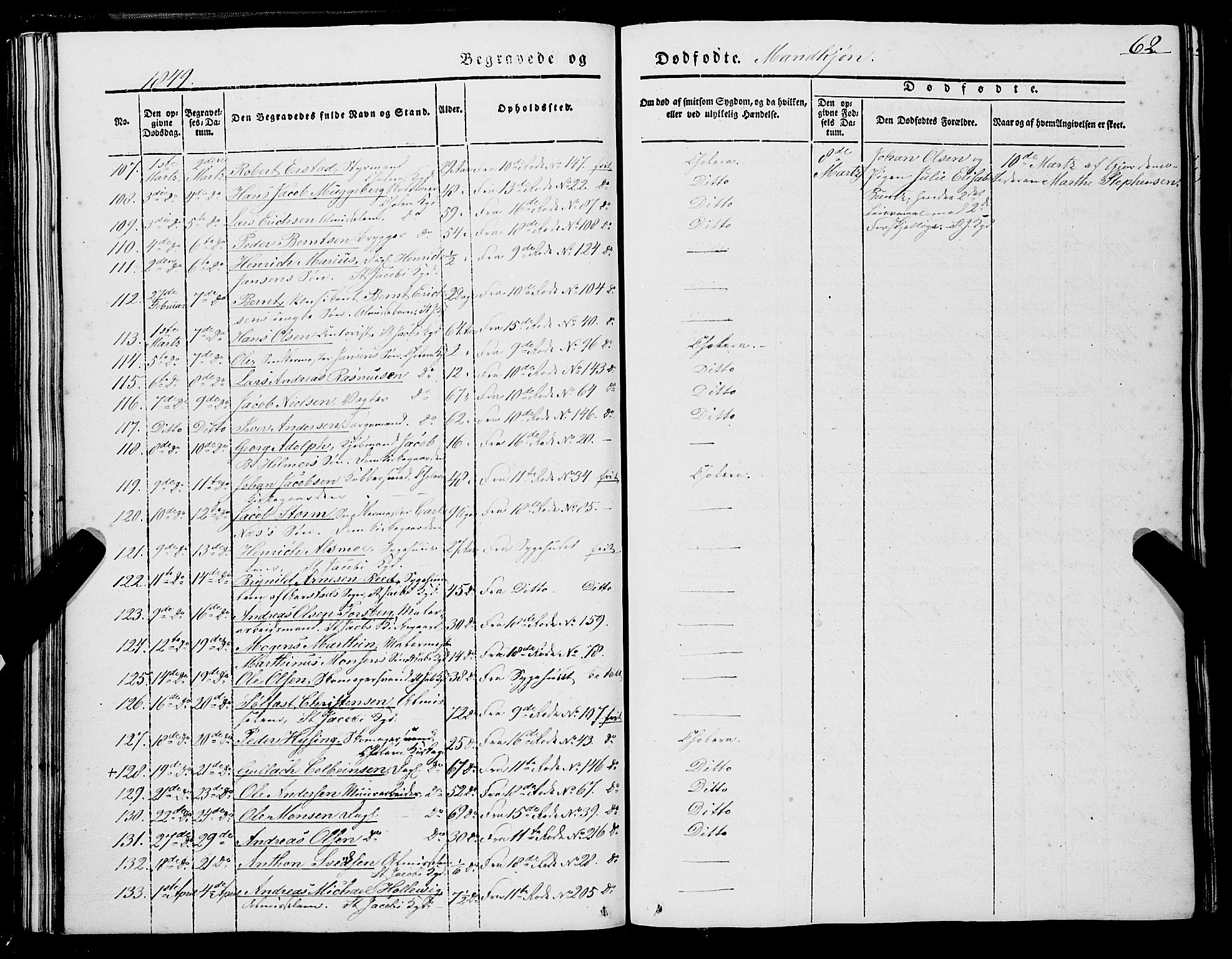 Domkirken sokneprestembete, SAB/A-74801/H/Haa/L0040: Parish register (official) no. E 1, 1841-1853, p. 62