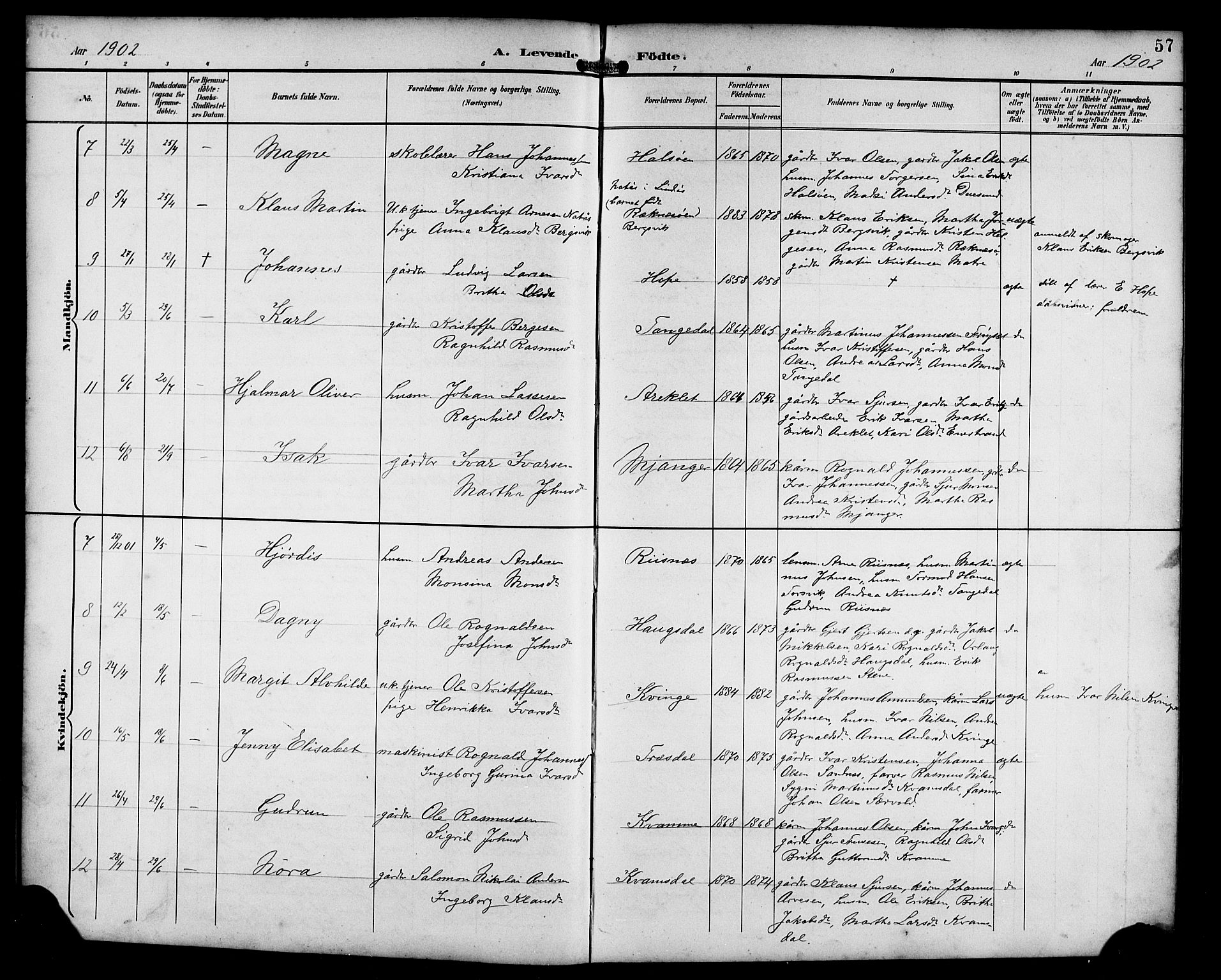 Masfjorden Sokneprestembete, AV/SAB-A-77001: Parish register (copy) no. B 1, 1892-1913, p. 57