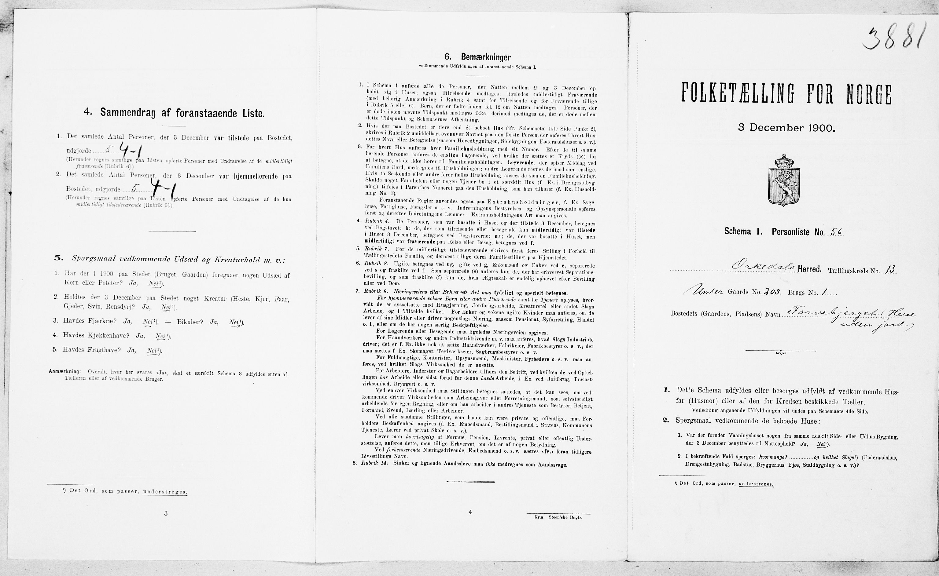 SAT, 1900 census for Orkdal, 1900, p. 1884