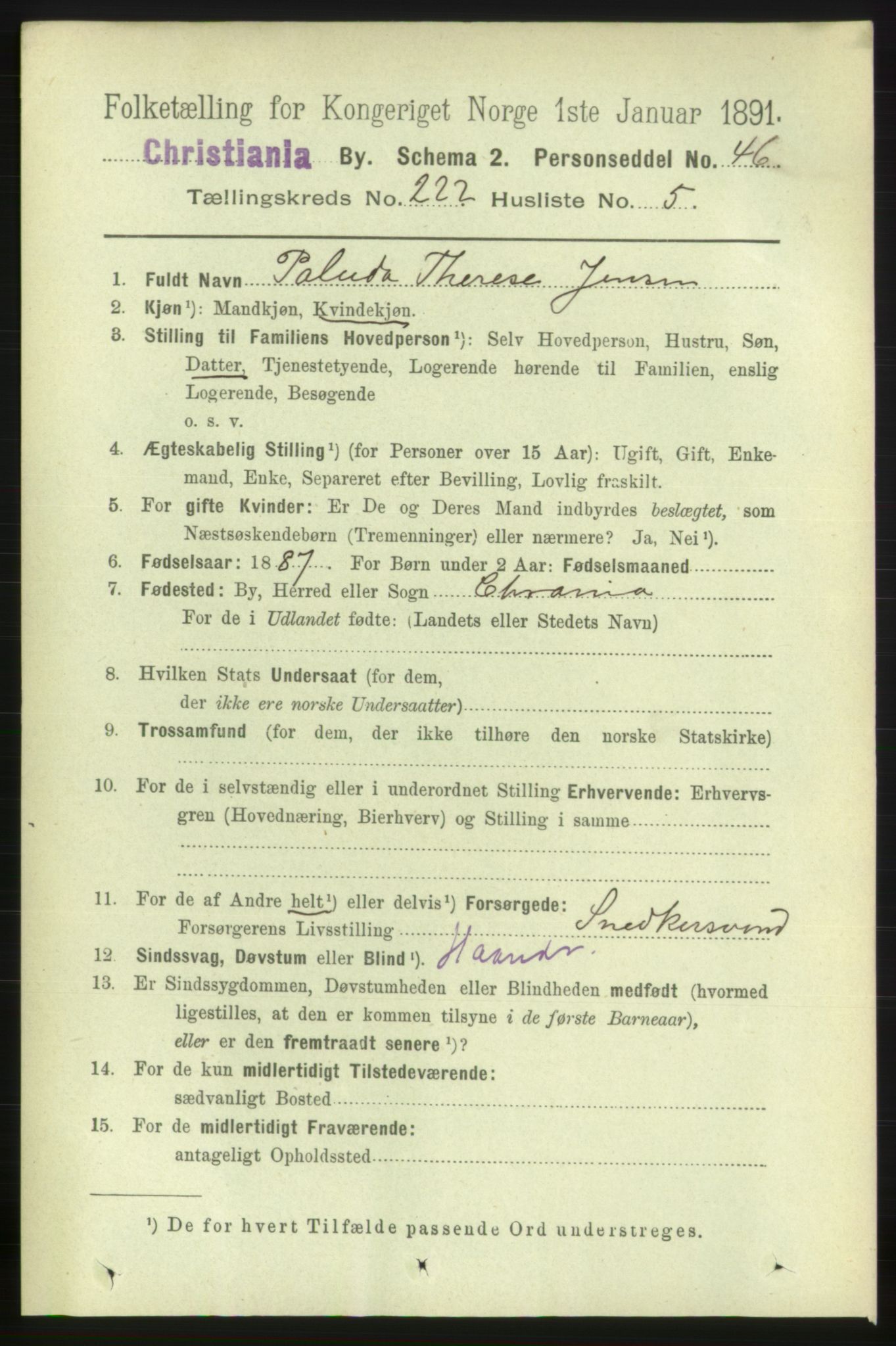 RA, 1891 census for 0301 Kristiania, 1891, p. 133233