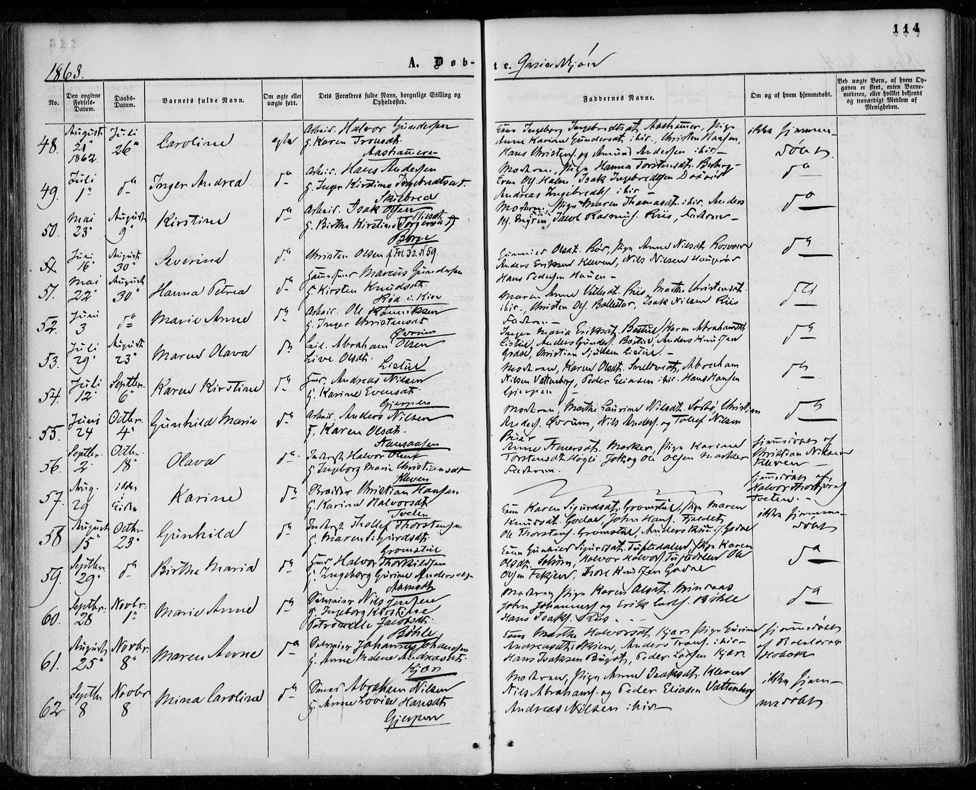 Gjerpen kirkebøker, AV/SAKO-A-265/F/Fa/L0008a: Parish register (official) no. I 8A, 1857-1871, p. 114