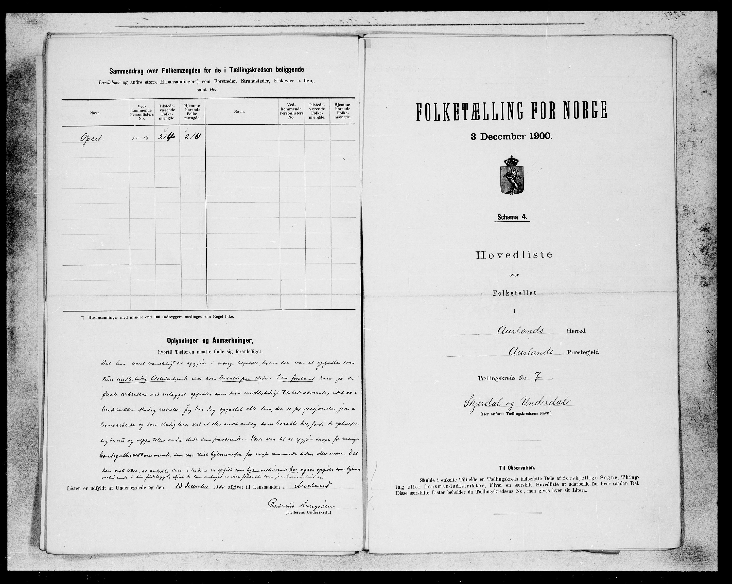 SAB, 1900 census for Aurland, 1900, p. 13