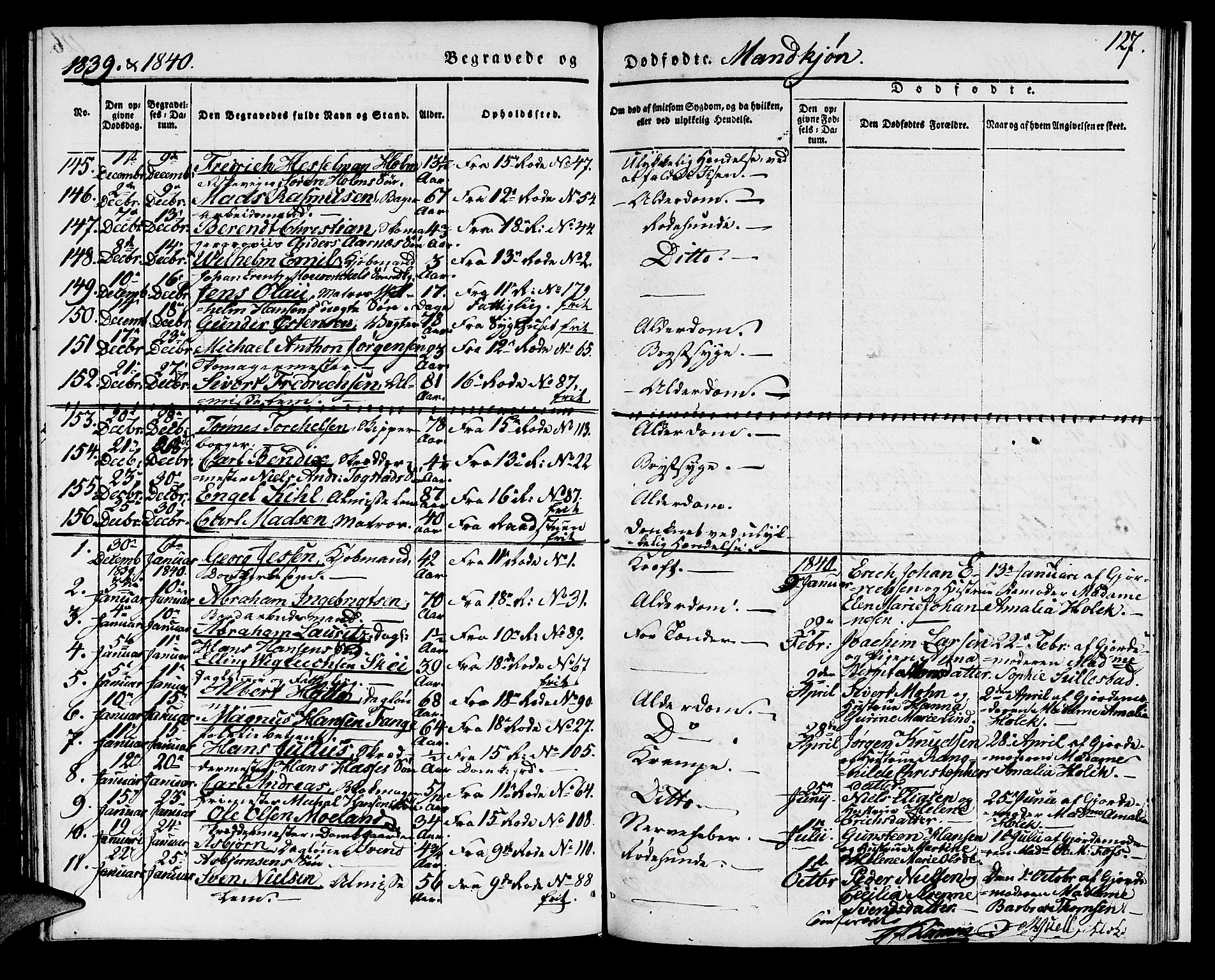 Domkirken sokneprestembete, SAB/A-74801/H/Haa/L0015: Parish register (official) no. A 14, 1835-1840, p. 127