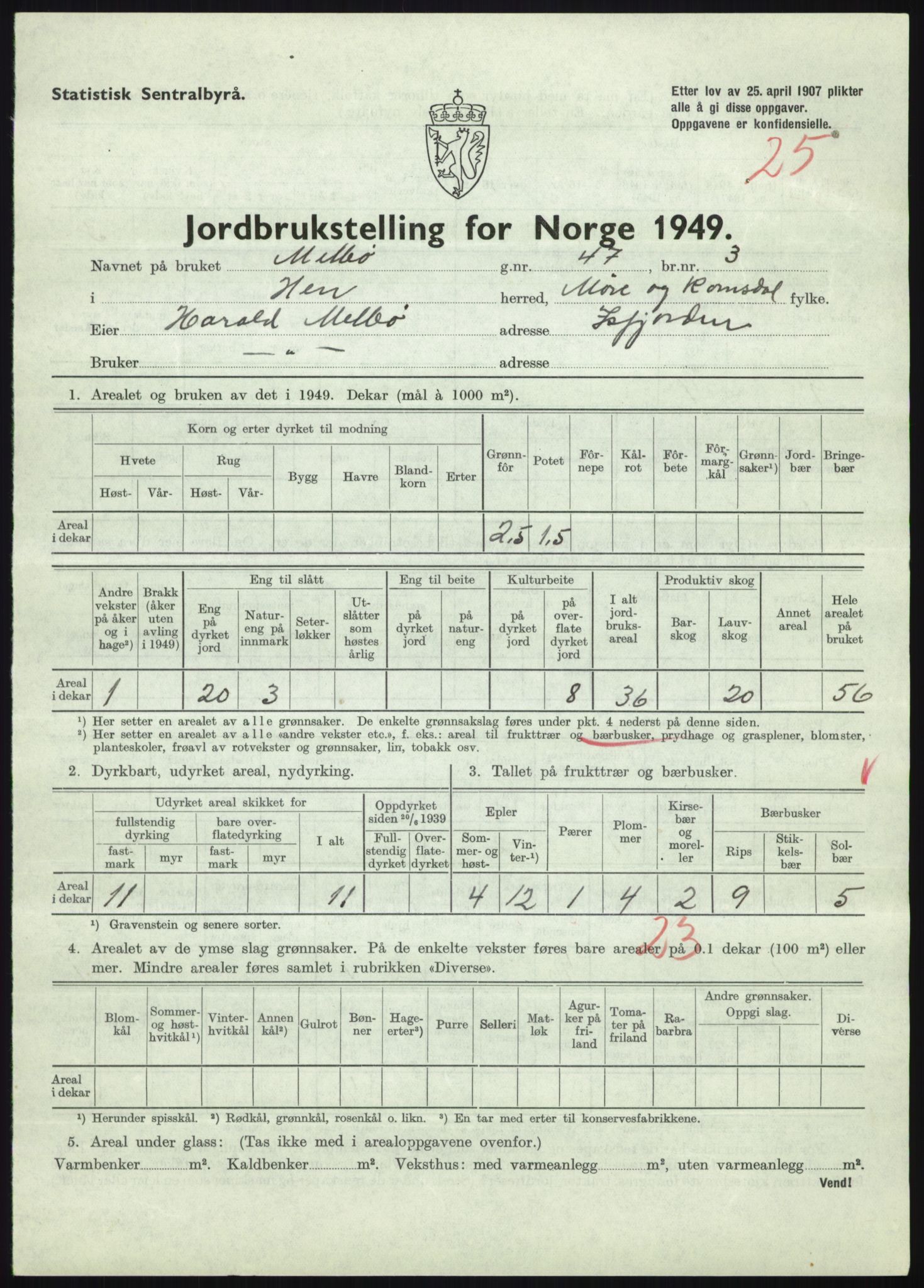 Statistisk sentralbyrå, Næringsøkonomiske emner, Jordbruk, skogbruk, jakt, fiske og fangst, AV/RA-S-2234/G/Gc/L0323: Møre og Romsdal: Grytten og Hen, 1949, p. 745