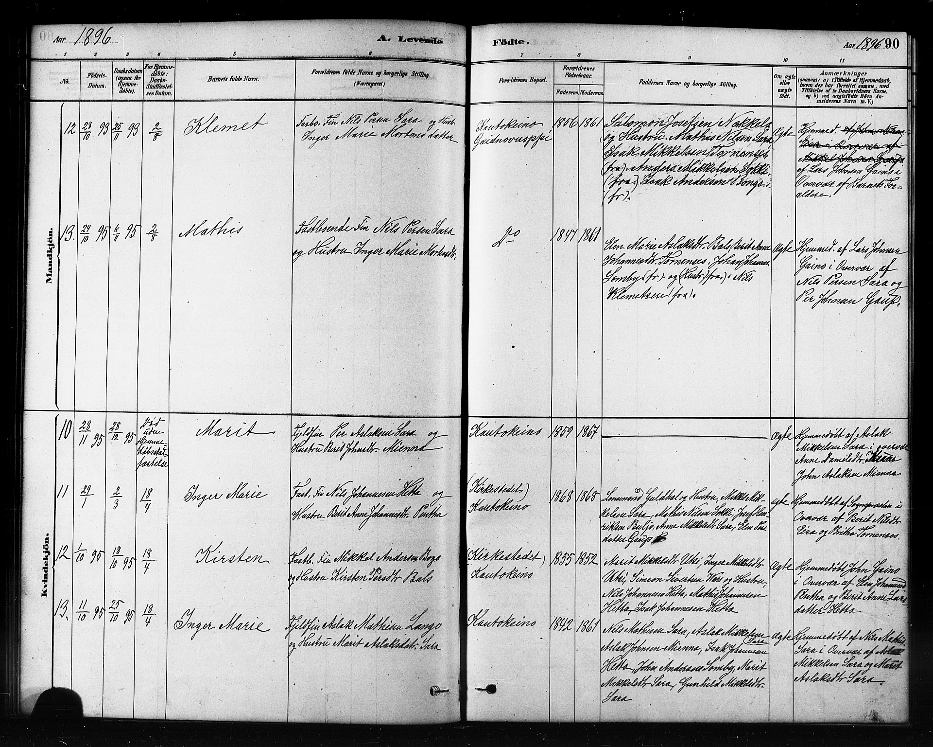 Kautokeino sokneprestembete, AV/SATØ-S-1340/H/Hb/L0002.klokk: Parish register (copy) no. 2, 1877-1896, p. 90