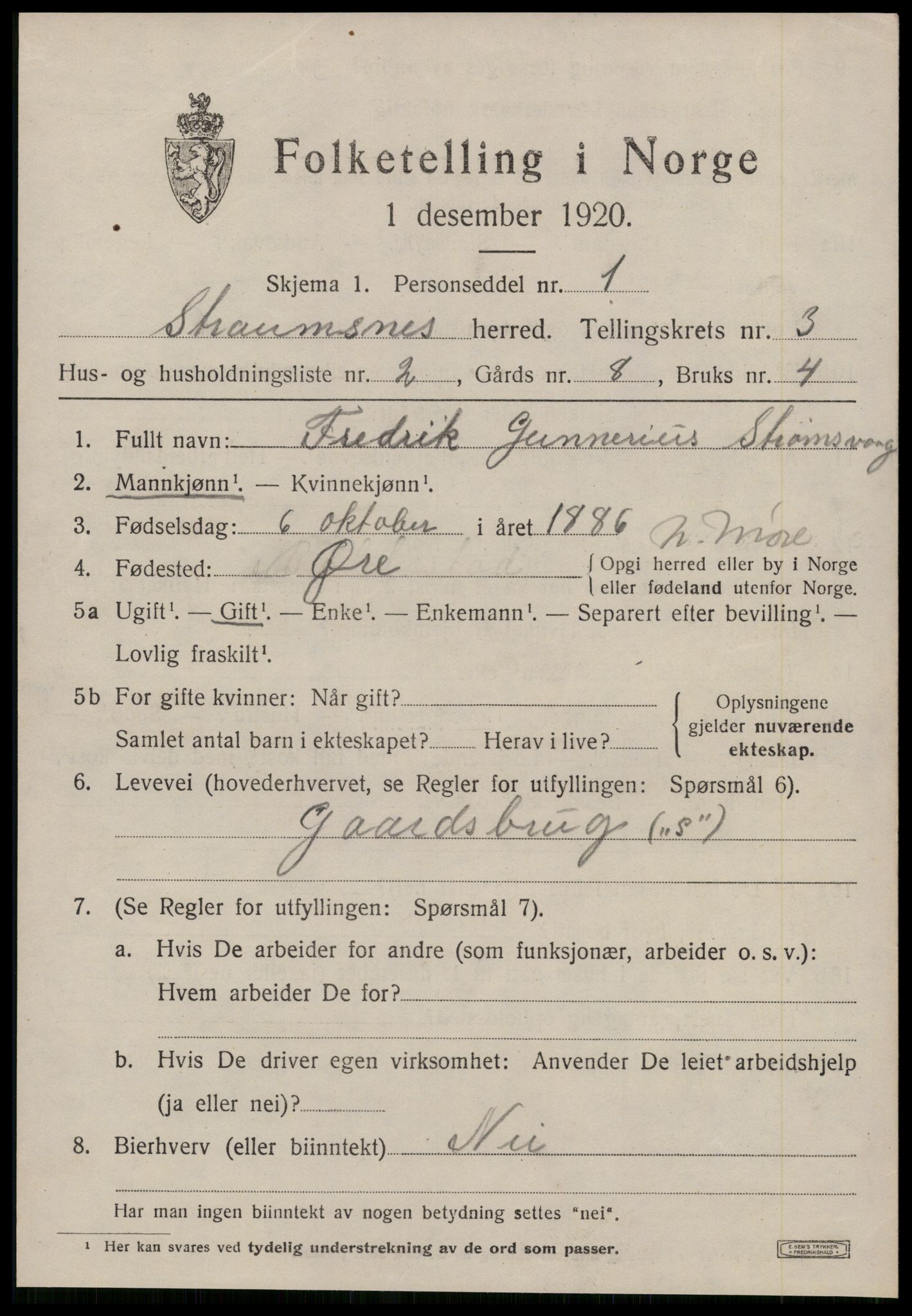 SAT, 1920 census for Straumsnes, 1920, p. 1097