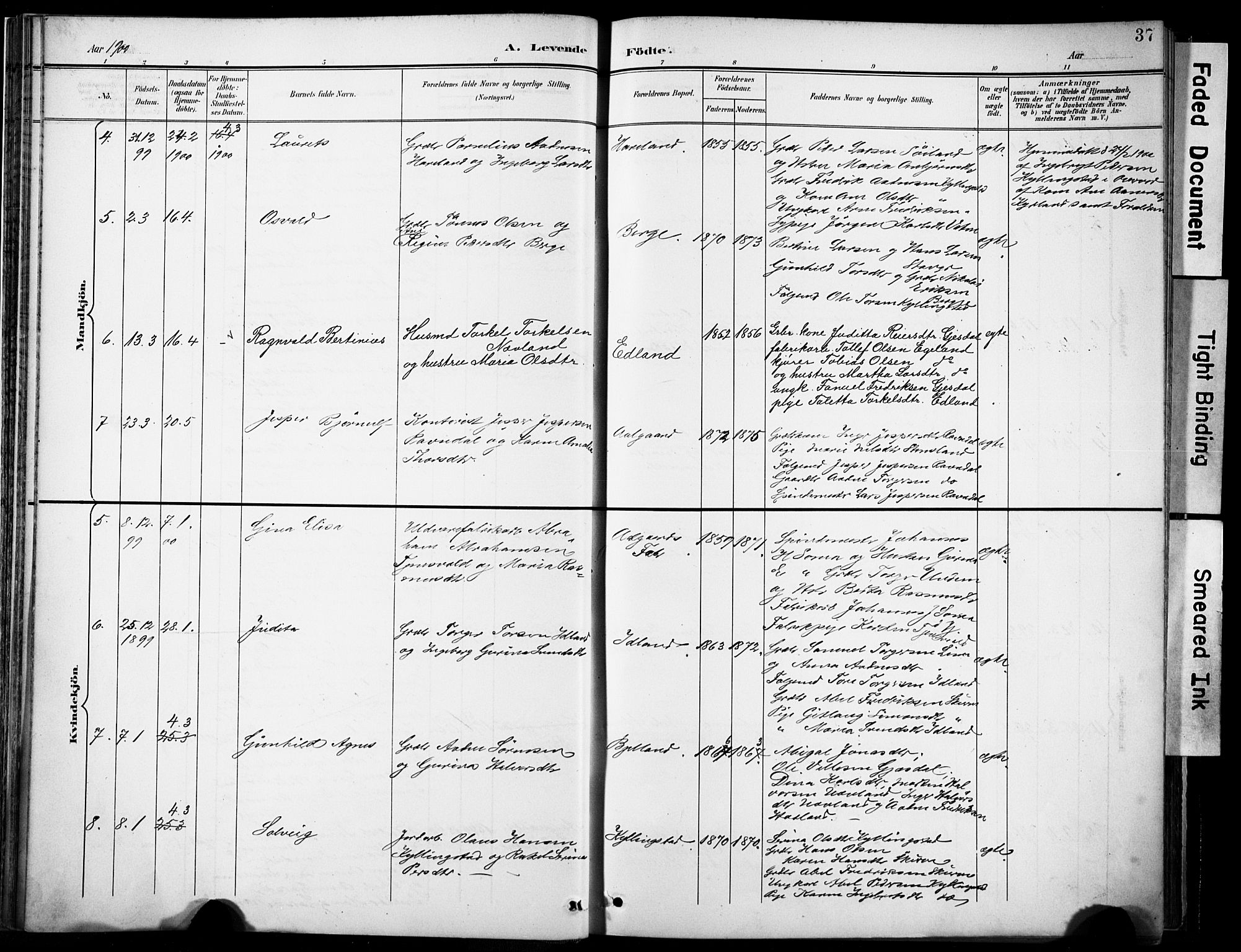 Lye sokneprestkontor, AV/SAST-A-101794/001/30BA/L0012: Parish register (official) no. A 11, 1896-1909, p. 37