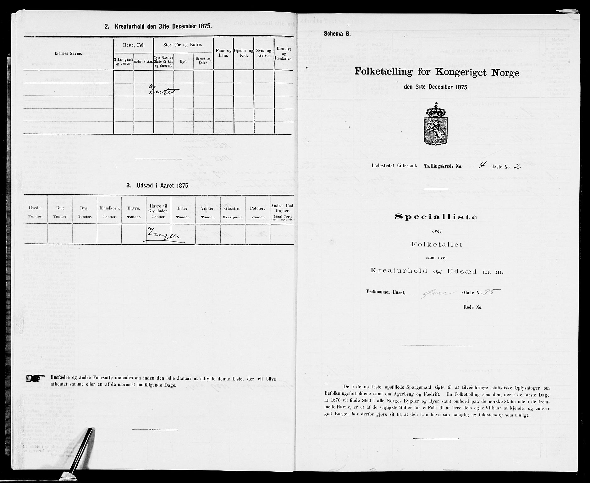 SAK, 1875 census for 0905B Vestre Moland/Lillesand, 1875, p. 270