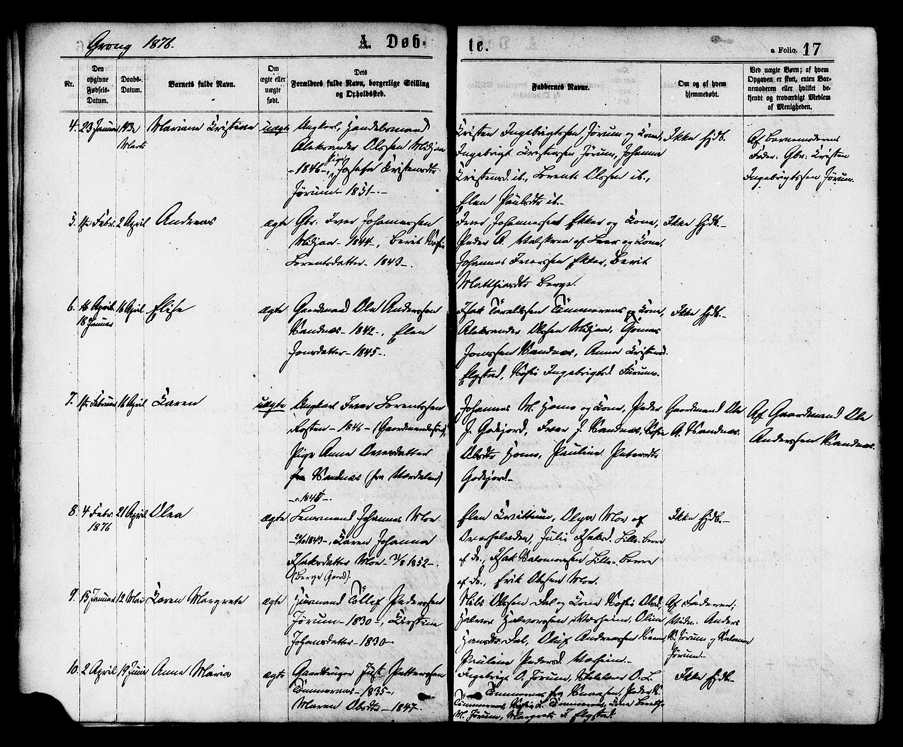 Ministerialprotokoller, klokkerbøker og fødselsregistre - Nord-Trøndelag, SAT/A-1458/758/L0516: Parish register (official) no. 758A03 /1, 1869-1879, p. 17