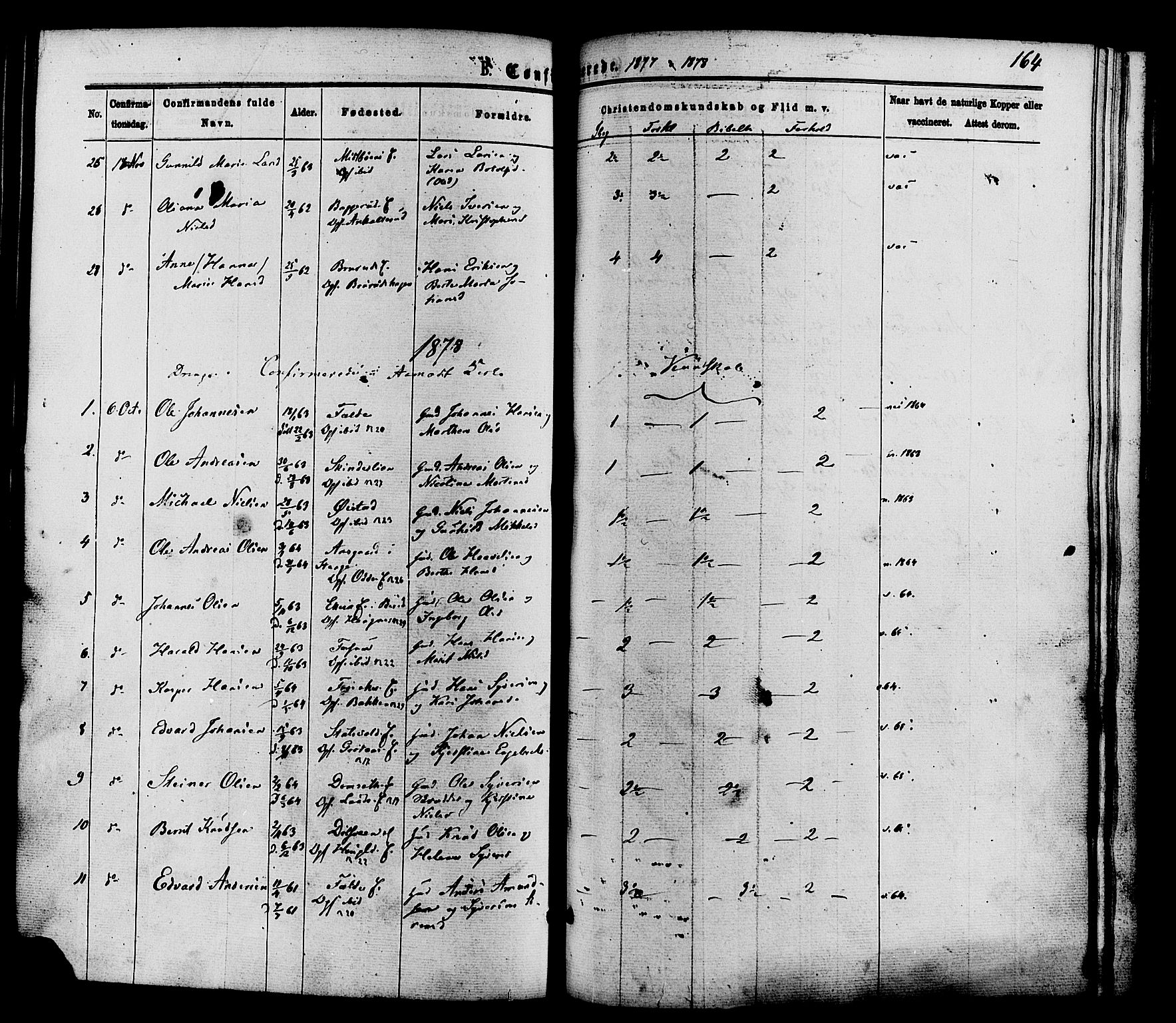 Nordre Land prestekontor, AV/SAH-PREST-124/H/Ha/Haa/L0002: Parish register (official) no. 2, 1872-1881, p. 164