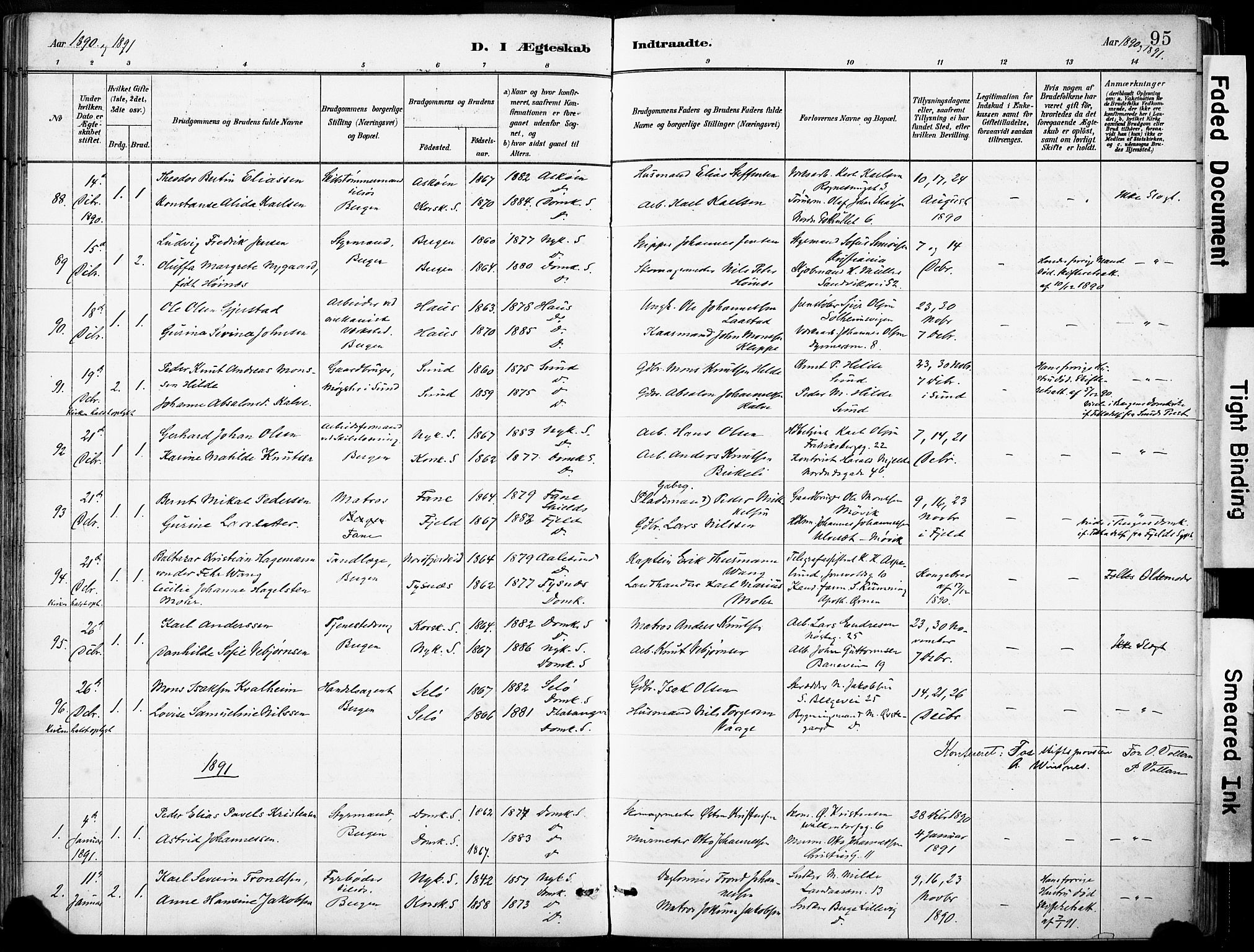 Domkirken sokneprestembete, SAB/A-74801/H/Haa/L0037: Parish register (official) no. D 4, 1880-1907, p. 95