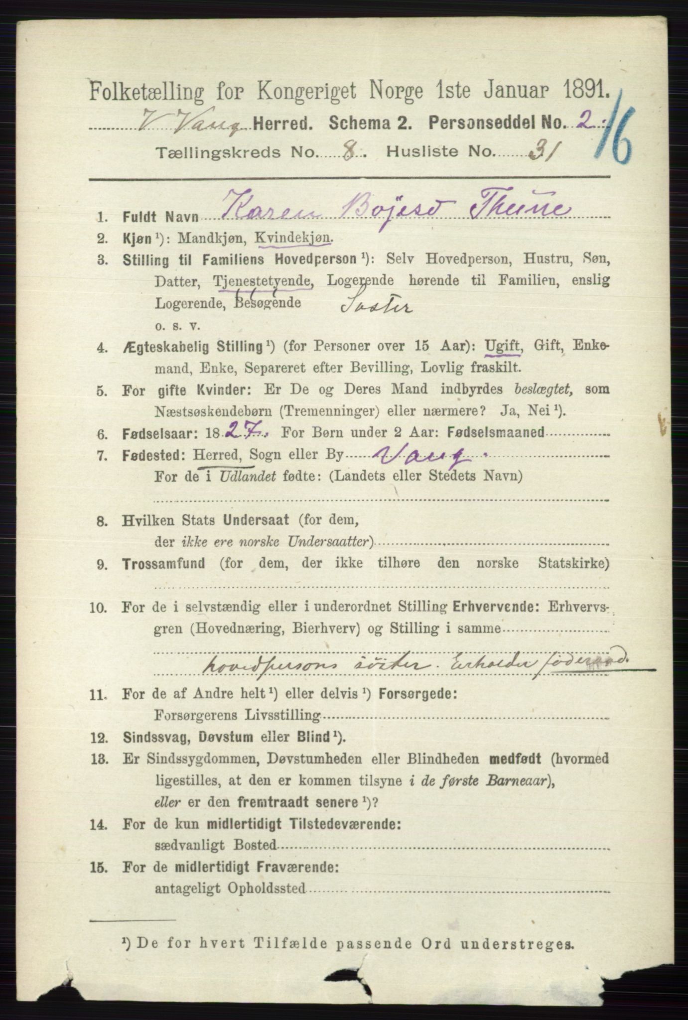 RA, 1891 census for 0545 Vang, 1891, p. 1921