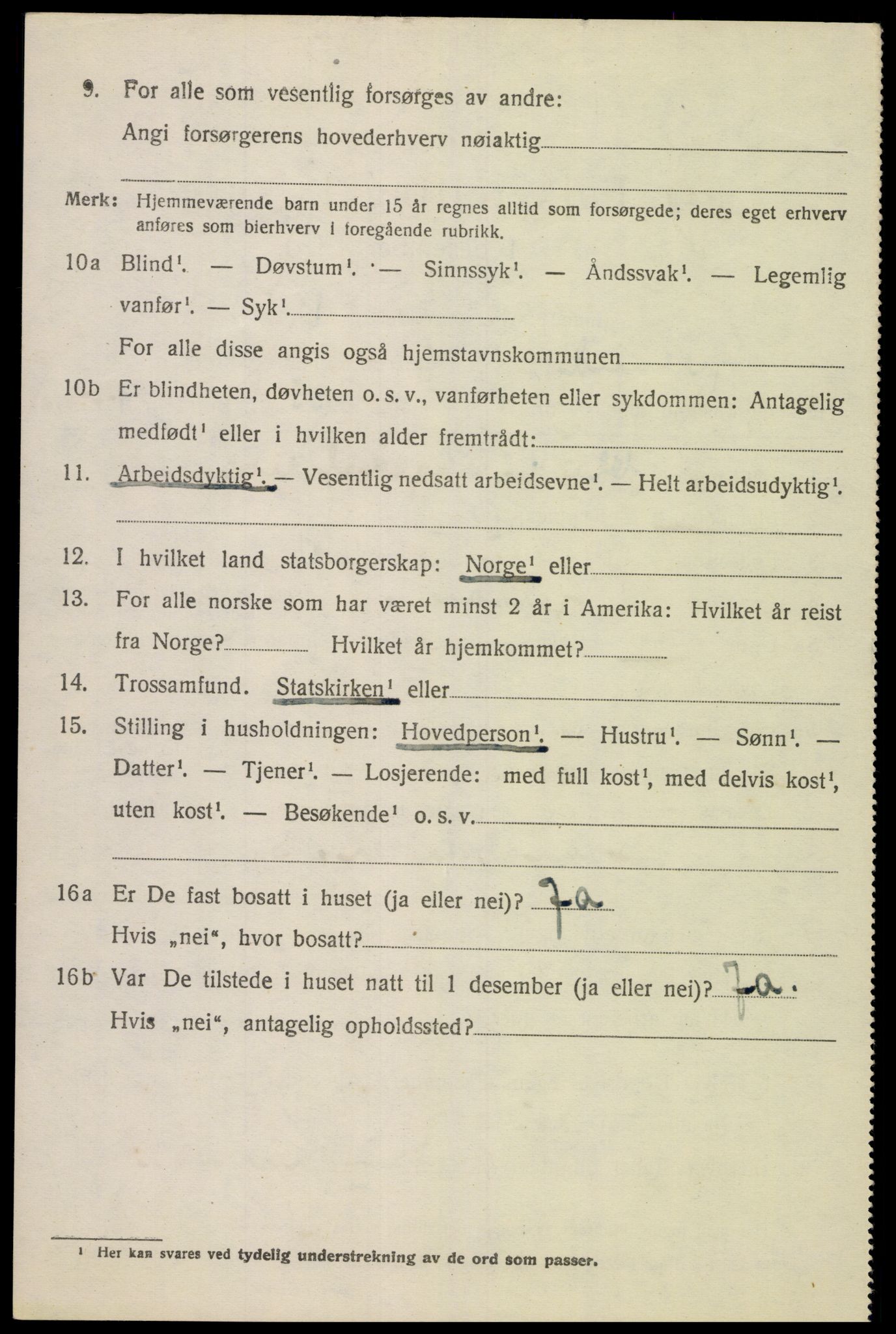 SAK, 1920 census for Bjelland, 1920, p. 1818