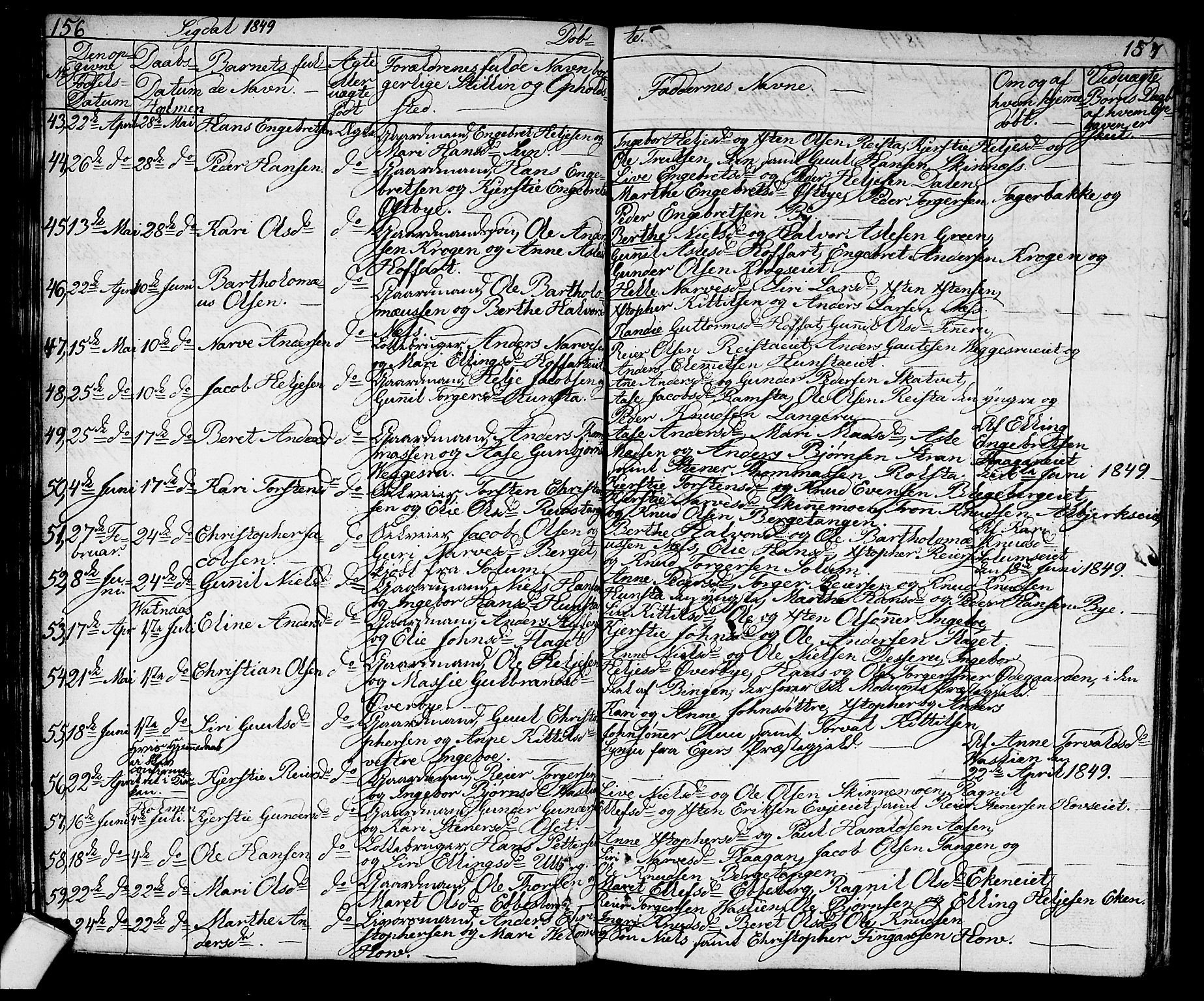 Sigdal kirkebøker, AV/SAKO-A-245/G/Ga/L0002: Parish register (copy) no. I 2, 1835-1856, p. 156-157