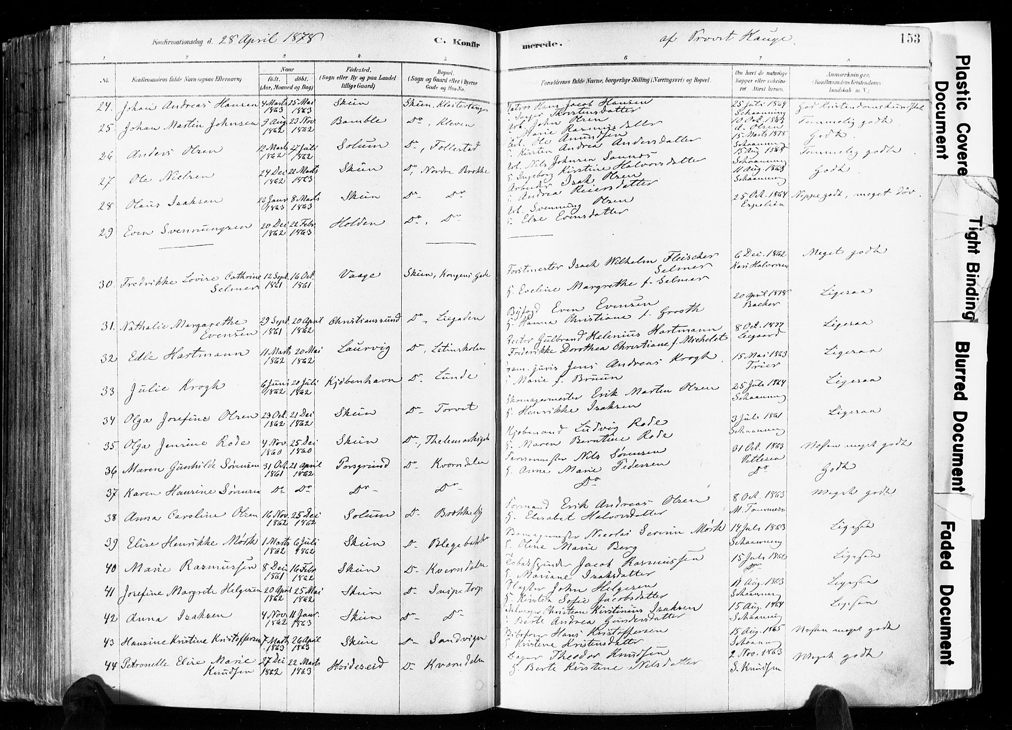 Skien kirkebøker, SAKO/A-302/F/Fa/L0009: Parish register (official) no. 9, 1878-1890, p. 153