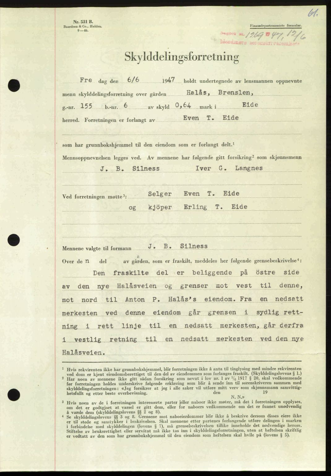 Nordmøre sorenskriveri, AV/SAT-A-4132/1/2/2Ca: Mortgage book no. A105, 1947-1947, Diary no: : 1269/1947