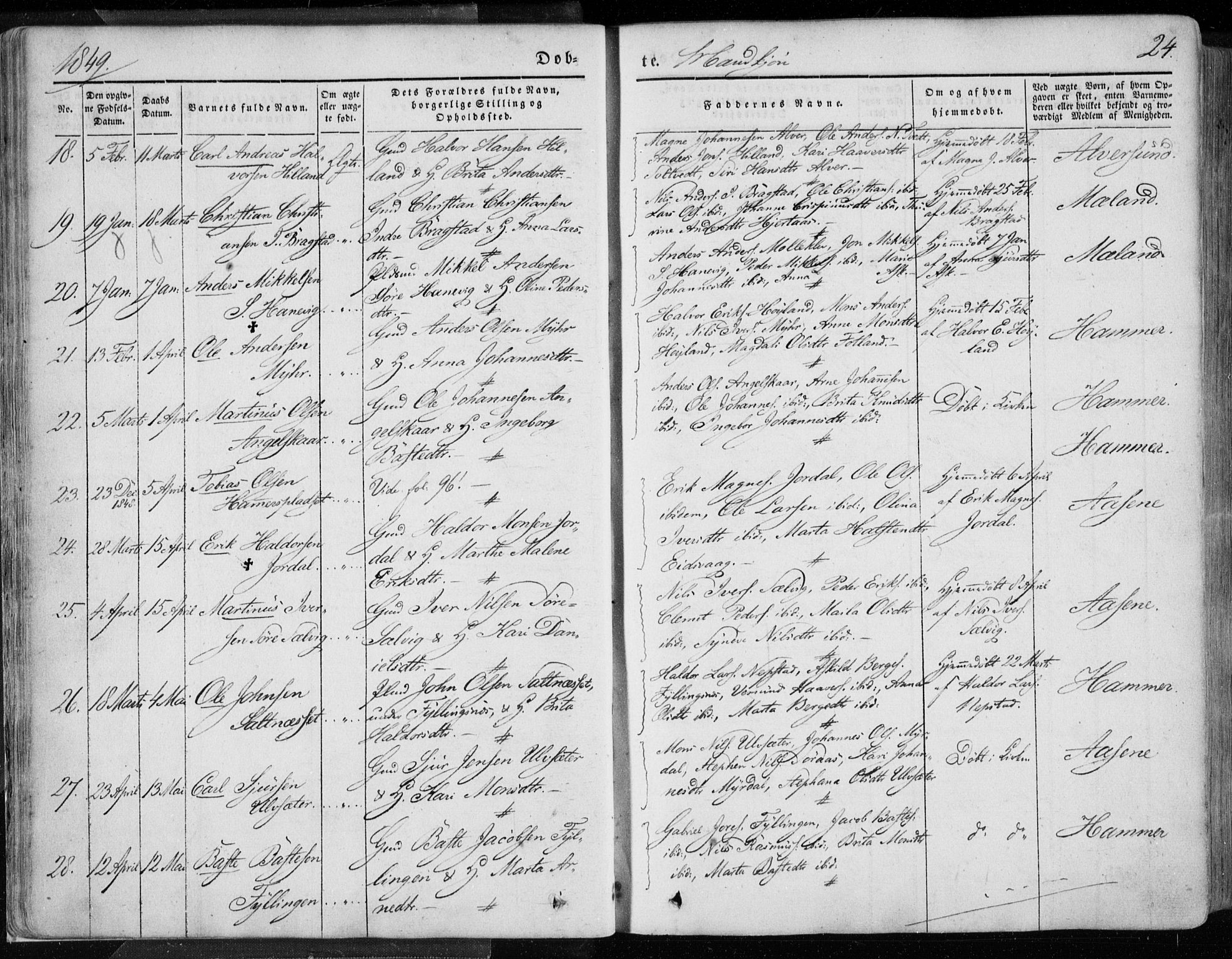 Hamre sokneprestembete, AV/SAB-A-75501/H/Ha/Haa/Haaa/L0013: Parish register (official) no. A 13, 1846-1857, p. 24