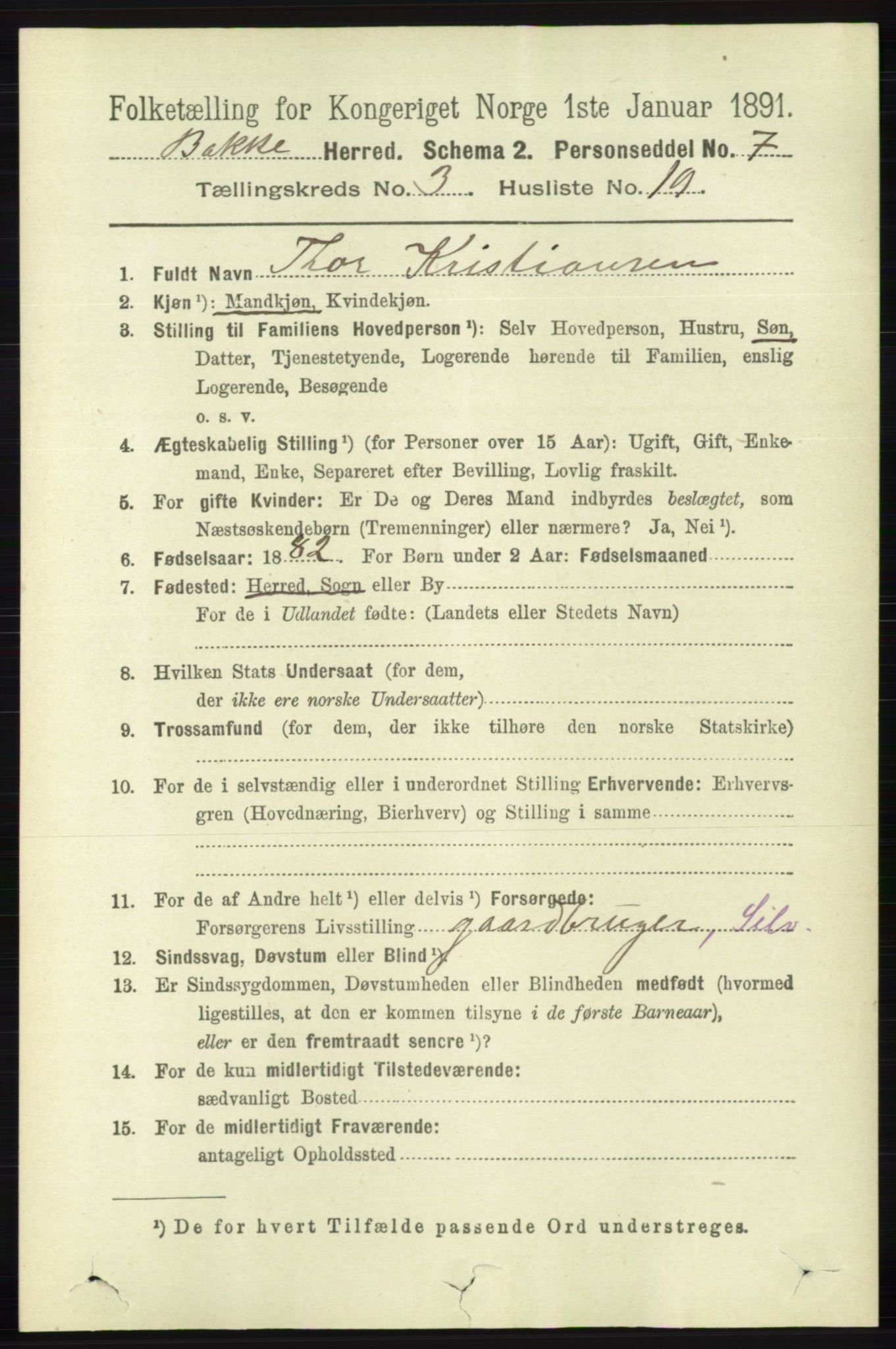 RA, 1891 census for 1045 Bakke, 1891, p. 535