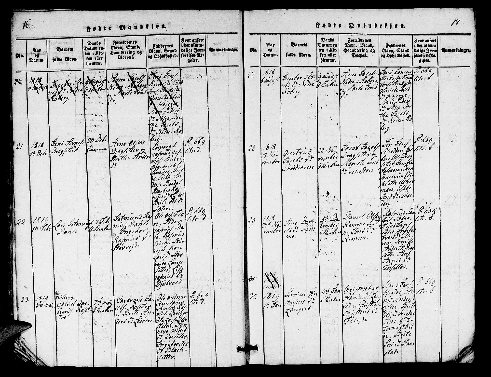 Innvik sokneprestembete, AV/SAB-A-80501: Parish register (copy) no. A 1, 1816-1820, p. 16-17