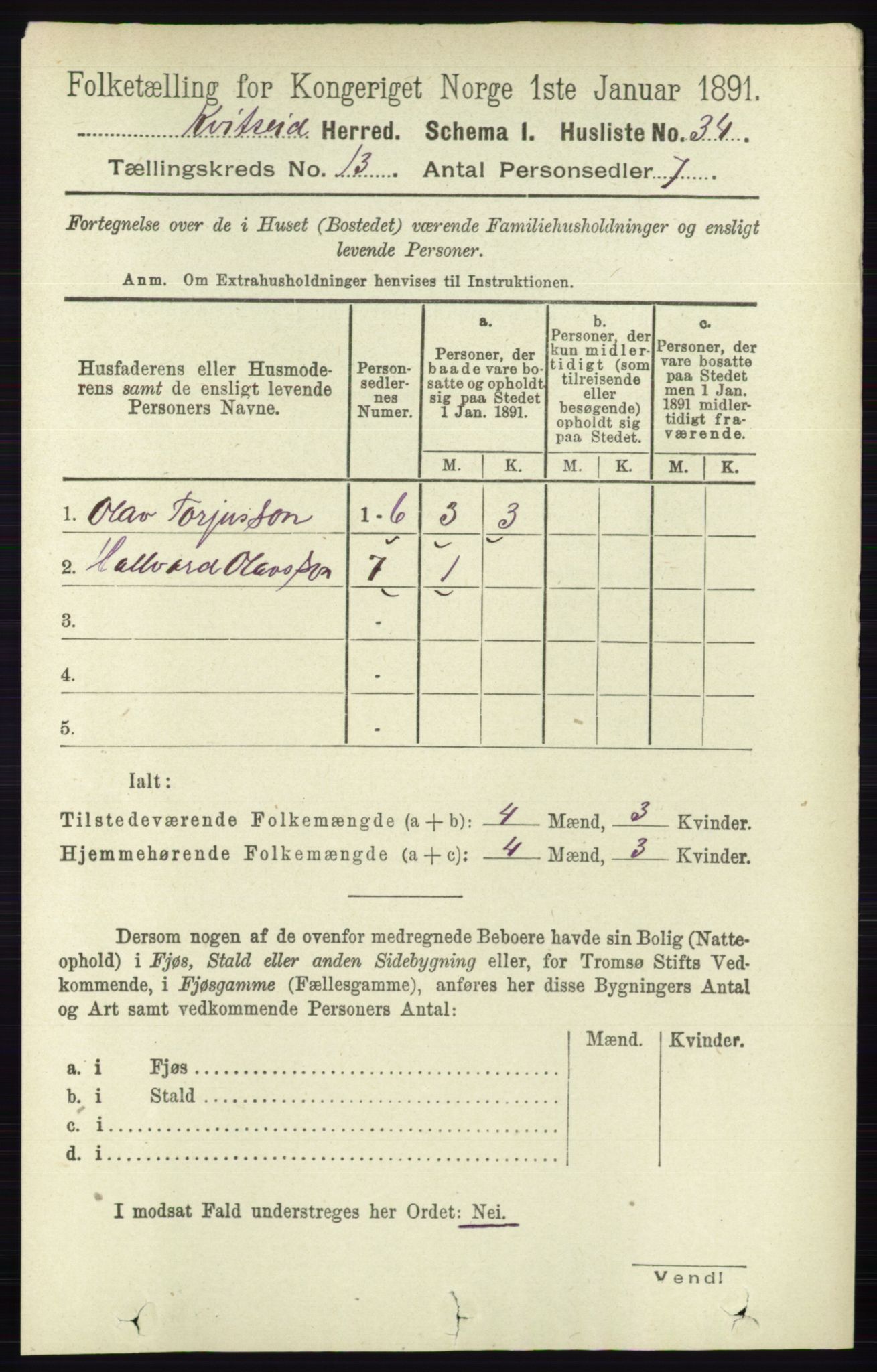 RA, 1891 census for 0829 Kviteseid, 1891, p. 3073