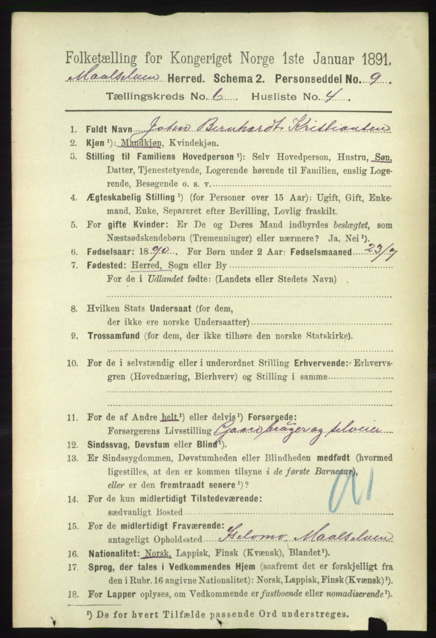 RA, 1891 census for 1924 Målselv, 1891, p. 2068
