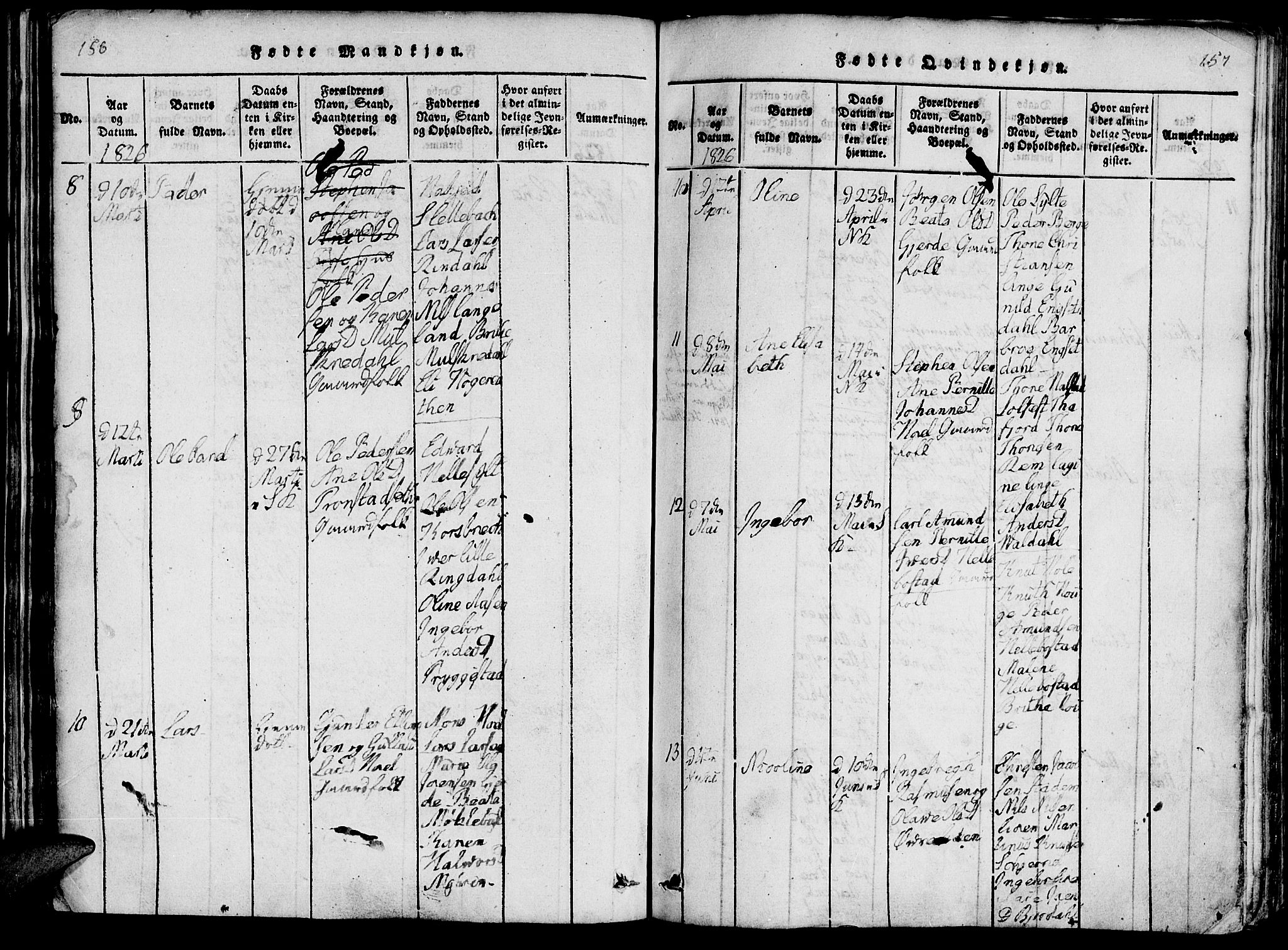 Ministerialprotokoller, klokkerbøker og fødselsregistre - Møre og Romsdal, AV/SAT-A-1454/519/L0260: Parish register (copy) no. 519C01, 1817-1829, p. 156-157