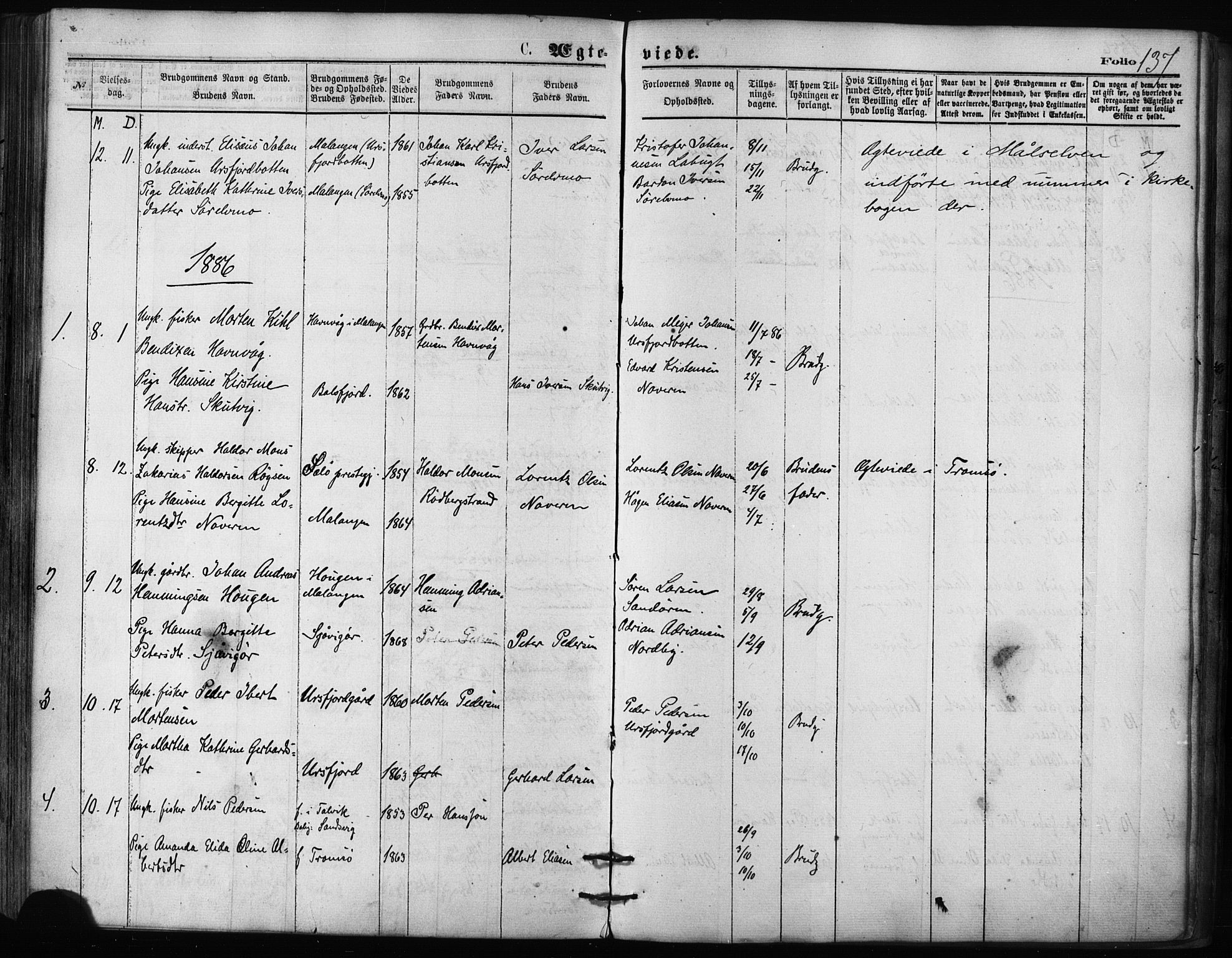 Balsfjord sokneprestembete, SATØ/S-1303/G/Ga/L0002kirke: Parish register (official) no. 2, 1871-1886, p. 137